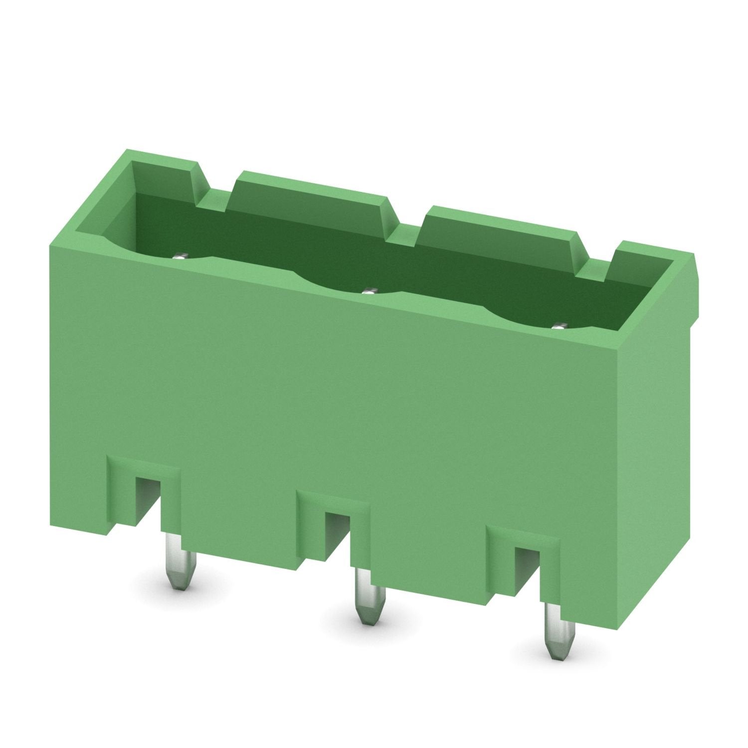 PCB headers, nominal cross section: 2.5 mm 2 , color: green, nominal current: 12 A, rated voltage (III/2): 630 V, contact surface: Sn, contact connection type: Pin, number of potentials: 3, number of rows: 1, number of positions: 3, number of connections: 3, product range: GMSTBVA 2,5/..-G, pitch: 7.62 mm, mounting: Wave soldering, pin layout: Linear pinning, solder pin [P]: 3.9 mm, number of solder pins per potential: 1, plug-in system: COMBICON MSTB 2,5, Pin connector pattern alignment: Standard, locking: