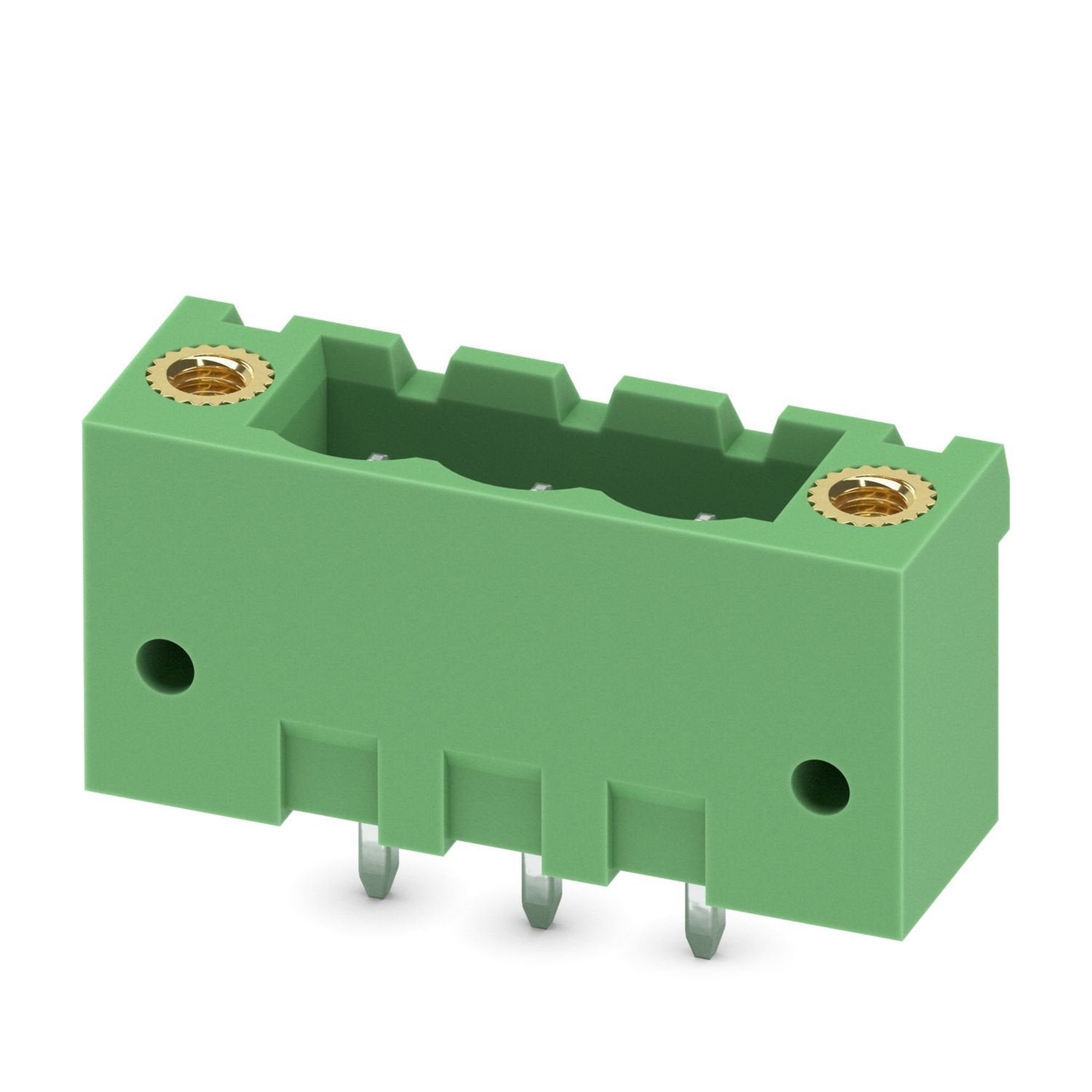 PCB headers, nominal cross section: 2.5 mm 2 , color: green, nominal current: 12 A, rated voltage (III/2): 320 V, contact surface: Sn, contact connection type: Pin, number of potentials: 3, number of rows: 1, number of positions: 3, number of connections: 3, product range: MSTBV 2,5/..-GF, pitch: 5 mm, mounting: Wave soldering, pin layout: Linear pinning, solder pin [P]: 3.9 mm, number of solder pins per potential: 1, plug-in system: COMBICON MSTB 2,5, Pin connector pattern alignment: Standard, locking: Scr