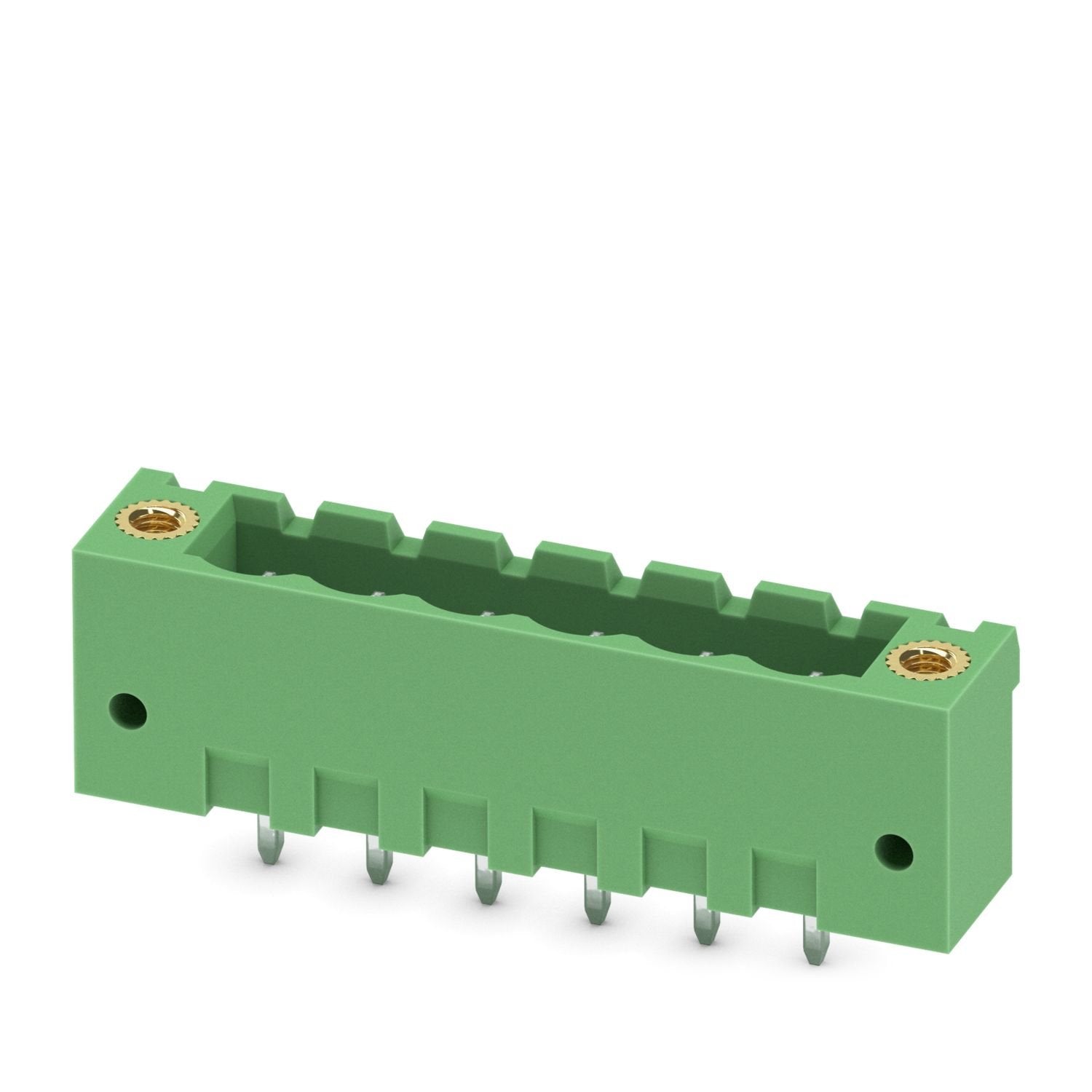 PCB headers, nominal cross section: 2.5 mm 2 , color: green, nominal current: 12 A, rated voltage (III/2): 320 V, contact surface: Sn, contact connection type: Pin, number of potentials: 6, number of rows: 1, number of positions: 6, number of connections: 6, product range: MSTBV 2,5/..-GF, pitch: 5.08 mm, mounting: Wave soldering, pin layout: Linear pinning, solder pin [P]: 3.9 mm, number of solder pins per potential: 1, plug-in system: COMBICON MSTB 2,5, Pin connector pattern alignment: Standard, locking: 