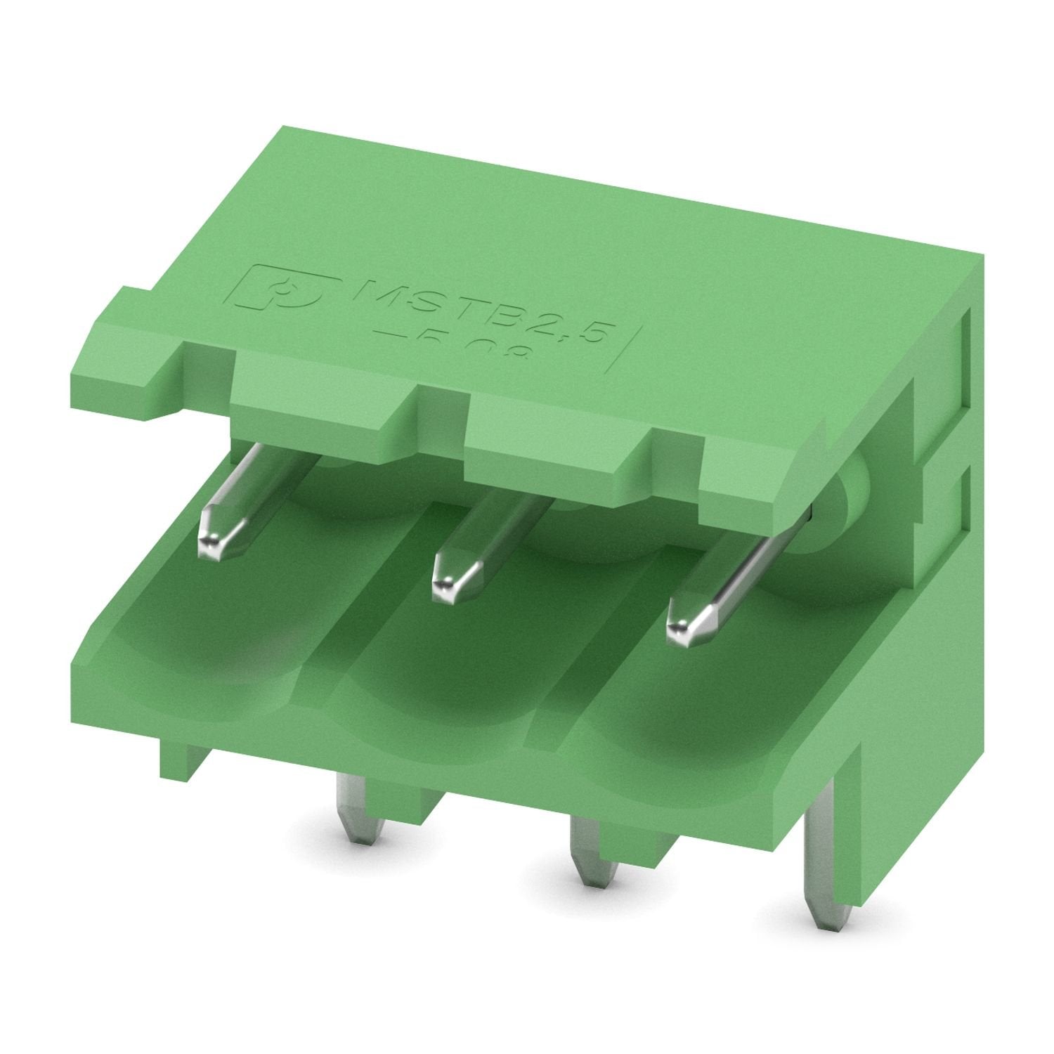 PCB headers, nominal cross section: 2.5 mm 2 , color: green, nominal current: 12 A, rated voltage (III/2): 320 V, contact surface: Sn, contact connection type: Pin, number of potentials: 3, number of rows: 1, number of positions: 3, number of connections: 3, product range: MSTBW 2,5/..-G, pitch: 5.08 mm, mounting: Wave soldering, pin layout: Linear pinning, solder pin [P]: 3.5 mm, number of solder pins per potential: 1, plug-in system: COMBICON MSTB 2,5, Pin connector pattern alignment: Standard, locking: w