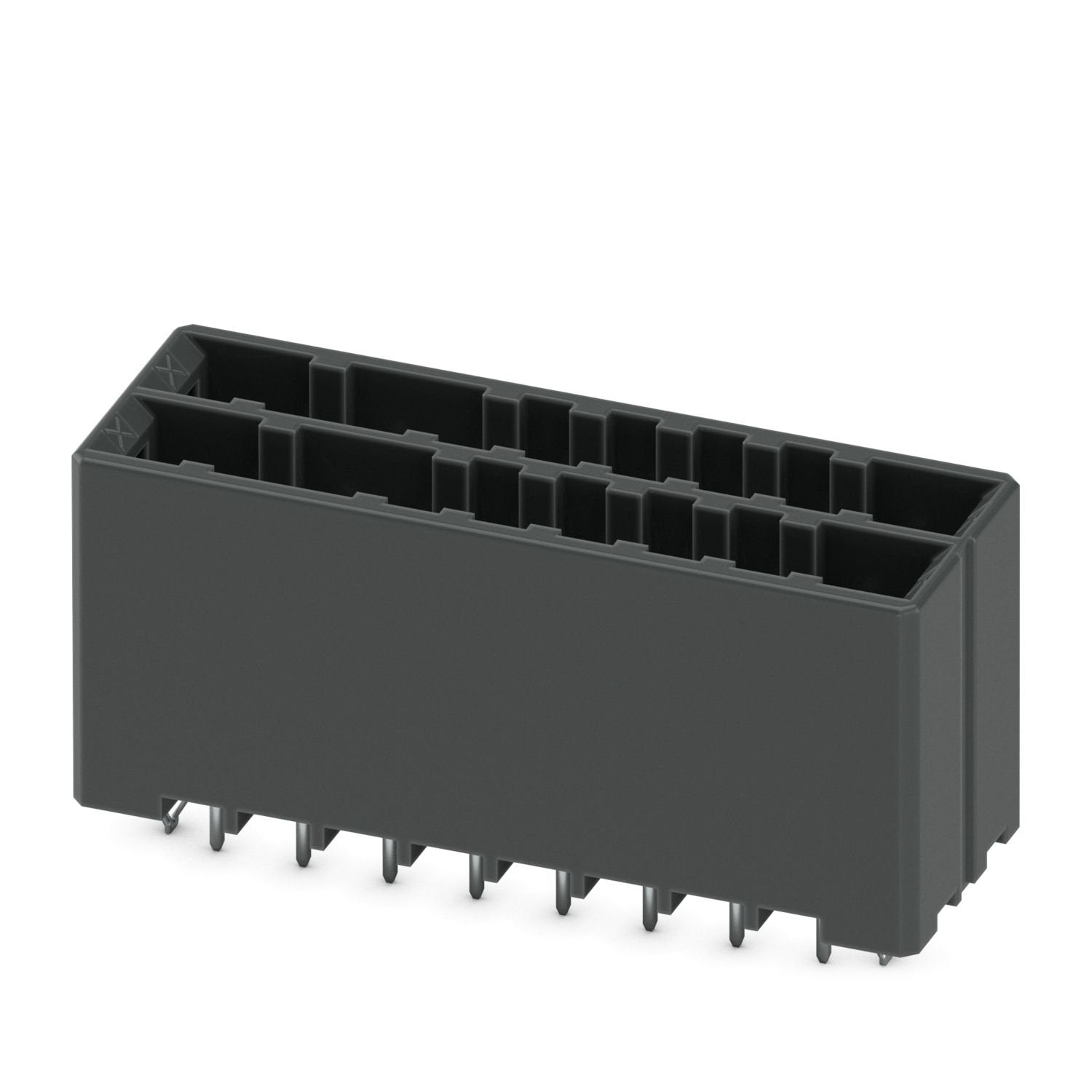 PCB headers, color: black, nominal current: 8 A, rated voltage (III/2): 320 V, contact surface: Sn, contact connection type: Pin, number of rows: 2, number of positions: 16, product range: DD32H 2,2/..-V, pitch: 5.08 mm, connection method: Crimp connection, mounting: Wave soldering, pin layout: Linear pinning, solder pin [P]: 3.8 mm, number of solder pins per potential: 2, plug-in system: CONNEXIS DD, Pin connector pattern alignment: Standard, locking: Snap-in locking, mounting method: Engagement nose, type