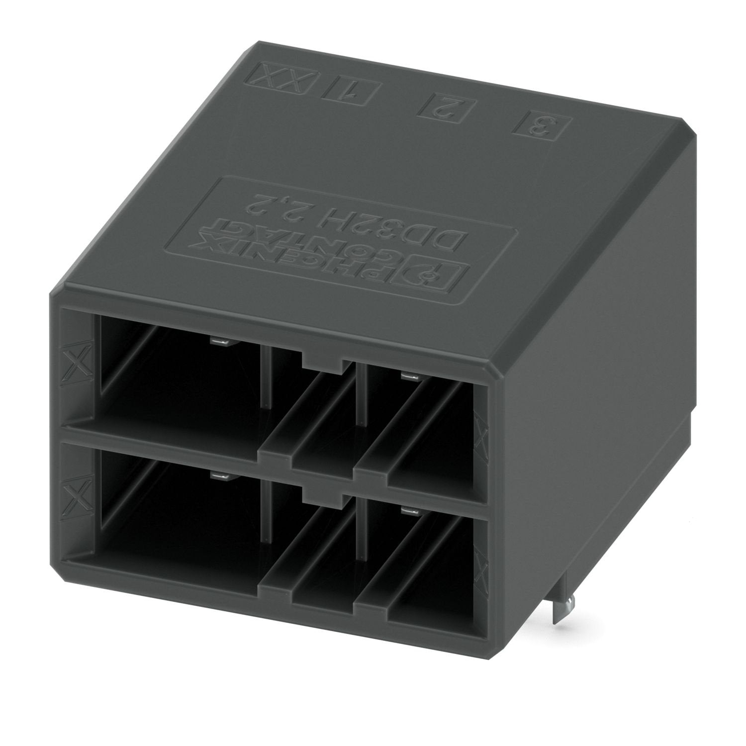PCB headers, color: black, nominal current: 8 A, rated voltage (III/2): 320 V, contact surface: Sn, contact connection type: Pin, number of rows: 2, number of positions: 6, product range: DD32H 2,2/..-H, pitch: 5.08 mm, connection method: Crimp connection, mounting: Wave soldering, pin layout: Linear pinning, solder pin [P]: 3.8 mm, number of solder pins per potential: 1, plug-in system: CONNEXIS DD, Pin connector pattern alignment: Standard, locking: Snap-in locking, mounting method: Engagement nose, type 