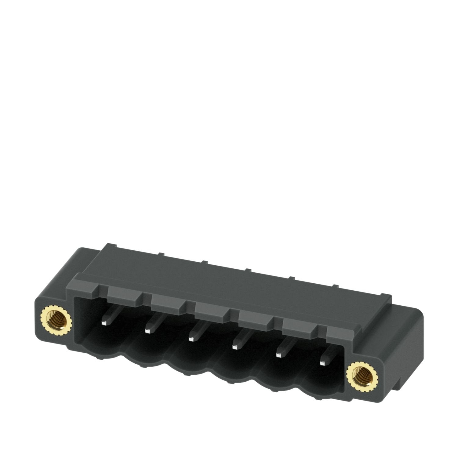PCB headers, nominal cross section: 2.5 mm 2 , color: black, nominal current: 12 A, rated voltage (III/2): 320 V, contact surface: Sn, contact connection type: Pin, number of potentials: 6, number of rows: 1, number of positions: 6, number of connections: 6, product range: CC 2,5/..-GF, pitch: 5.08 mm, mounting: THR soldering / wave soldering, pin layout: Linear pinning, solder pin [P]: 2.6 mm, number of solder pins per potential: 1, plug-in system: COMBICON MSTB 2,5, Pin connector pattern alignment: Standa
