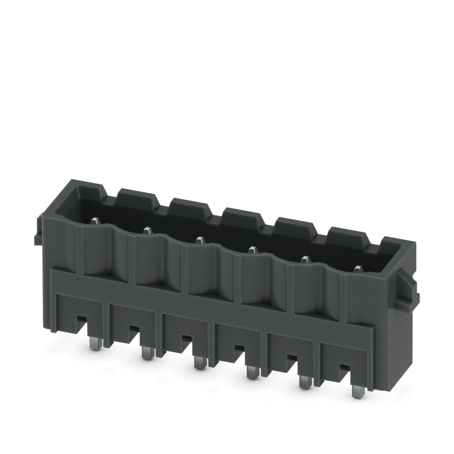 PCB headers, nominal cross section: 2.5 mm 2 , color: black, nominal current: 12 A, rated voltage (III/2): 320 V, contact surface: Sn, contact connection type: Pin, number of potentials: 6, number of rows: 1, number of positions: 6, number of connections: 6, product range: CCVA 2,5/..-G-RN, pitch: 5.08 mm, mounting: THR soldering / wave soldering, pin layout: Linear pinning, solder pin [P]: 2.6 mm, number of solder pins per potential: 1, plug-in system: COMBICON MSTB 2,5, Pin connector pattern alignment: St