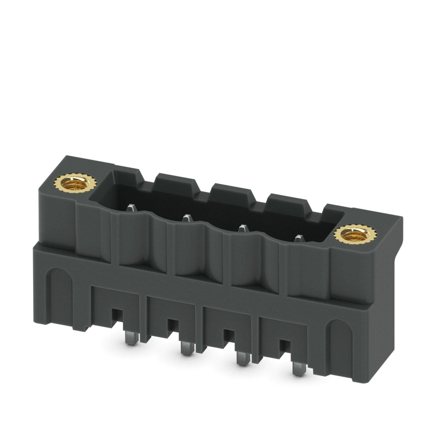 PCB headers, nominal cross section: 2.5 mm 2 , color: black, nominal current: 12 A, rated voltage (III/2): 320 V, contact surface: Sn, contact connection type: Pin, number of potentials: 4, number of rows: 1, number of positions: 4, number of connections: 4, product range: CCV 2,5/..-GF-LR, pitch: 5.08 mm, mounting: THR soldering / wave soldering, pin layout: Linear pinning, solder pin [P]: 2.6 mm, number of solder pins per potential: 1, plug-in system: COMBICON MSTB 2,5, Pin connector pattern alignment: St