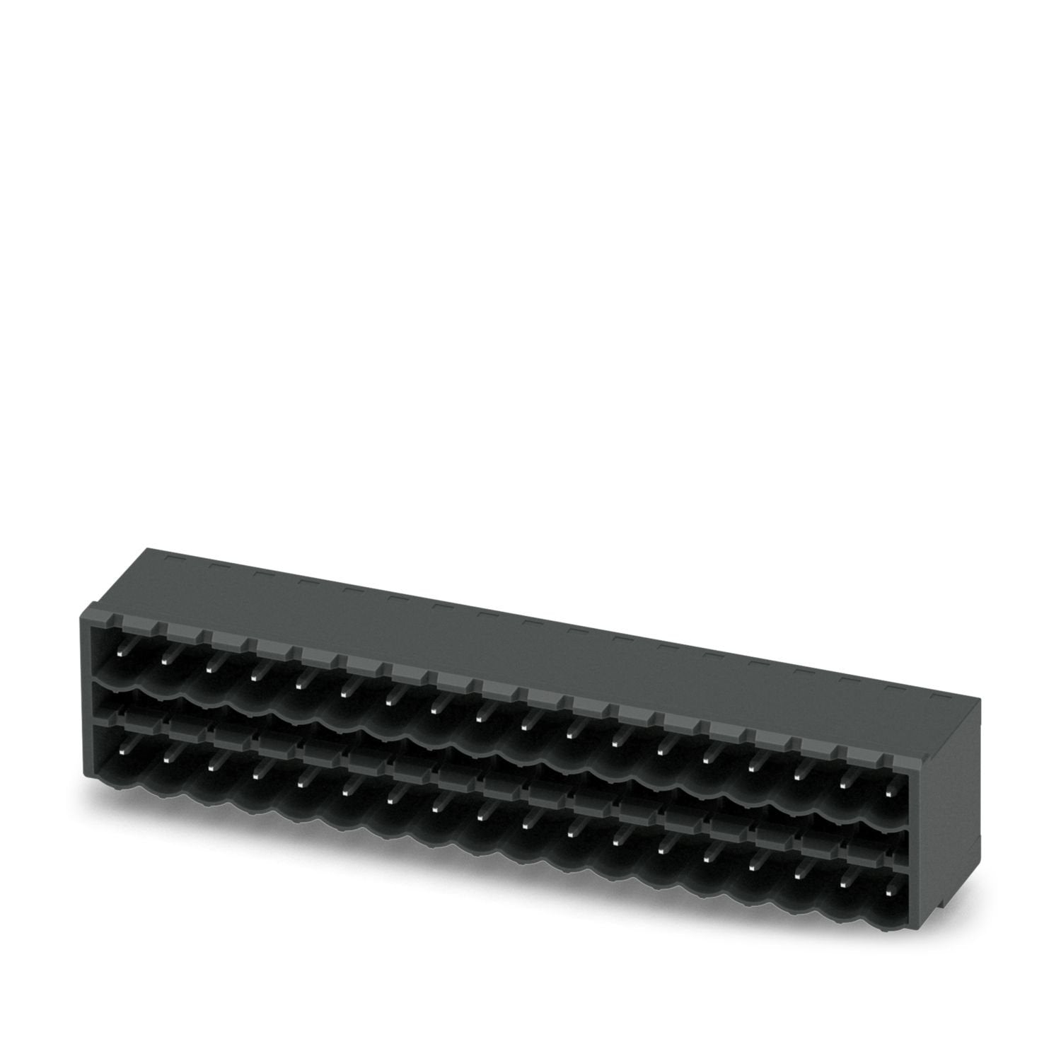 PCB headers, nominal cross section: 2.5 mm 2 , color: black, nominal current: 12 A, rated voltage (III/2): 320 V, contact surface: Sn, contact connection type: Pin, number of potentials: 36, number of rows: 2, number of positions: 18, number of connections: 36, product range: CCDN 2,5/..-G1-THR, pitch: 5 mm, mounting: THR soldering / wave soldering, pin layout: Linear pinning, solder pin [P]: 2.6 mm, number of solder pins per potential: 1, plug-in system: COMBICON MSTB 2,5, Pin connector pattern alignment: 