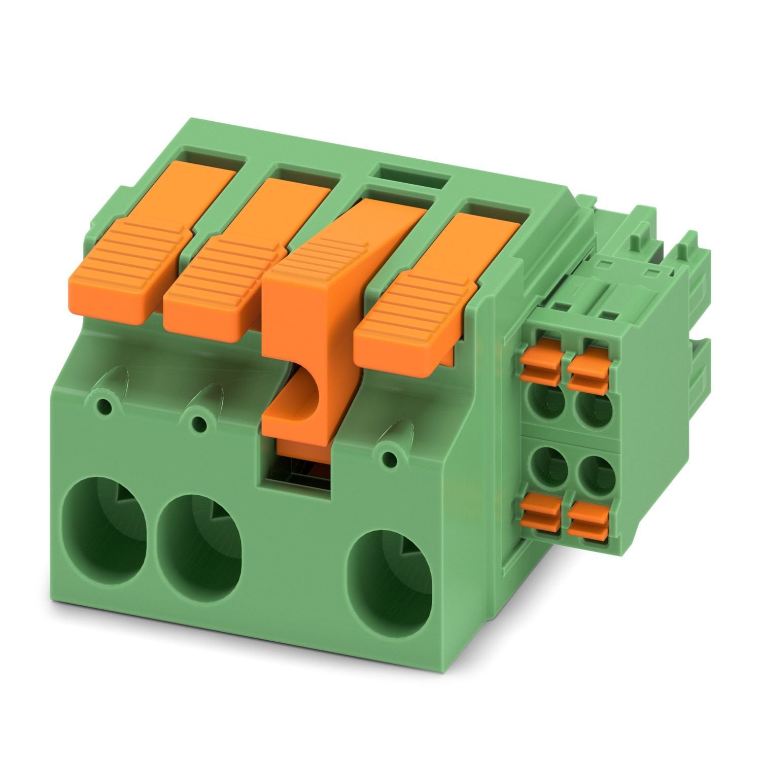 PCB hybrid connector, nominal cross section: 6 mm 2 , color: green, nominal current: 41 A, 8 A, rated voltage (III/2): 1000 V, contact surface: Sn, contact connection type: Socket, number of potentials: 7, number of rows: 1, number of positions: 7, number of connections: 7, product range: LPCH 6/..+4-STL, pitch: 7.62 mm, connection method: Lever Push-in connection, conductor/PCB connection direction: 0 °, plug-in system: COMBICON PC 6 hybrid, locking: Snap-in locking, mounting method: Latching flange, type 