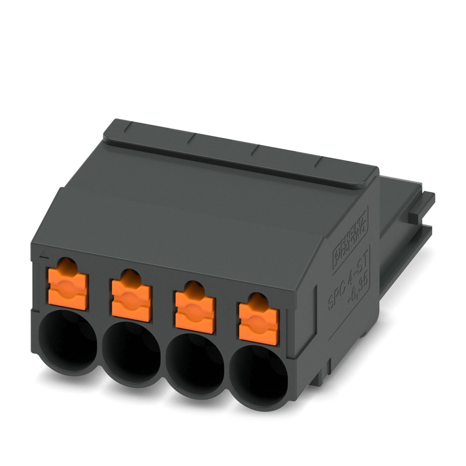 PCB connector, nominal cross section: 4 mm 2 , color: black, nominal current: 24 A, rated voltage (III/2): 1000 V, contact surface: Sn, contact connection type: Socket, number of potentials: 4, number of rows: 1, number of positions: 4, number of connections: 4, product range: SPC 4/..-ST, pitch: 6.35 mm, connection method: Push-in spring connection, conductor/PCB connection direction: 0 °, locking clip: - without locking clip, plug-in system: COMBICON PC 4, locking: without, mounting method: without, type 