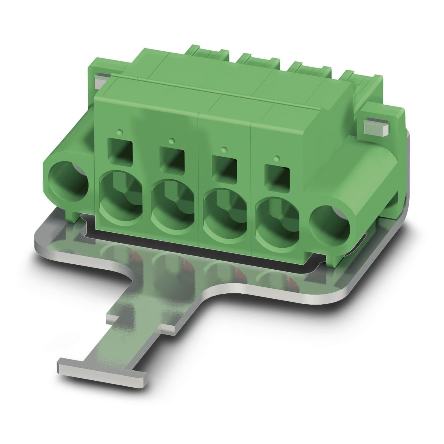 PCB connector, nominal cross section: 6 mm 2 , color: green, nominal current: 32 A, rated voltage (III/2): 1000 V, contact surface: Sn, contact connection type: Socket, number of potentials: 4, number of rows: 1, number of positions: 4, number of connections: 4, product range: SPC 5/..-STF-SH, pitch: 7.62 mm, connection method: Push-in spring connection, conductor/PCB connection direction: 0 °, locking clip: - without locking clip, plug-in system: COMBICON PC 5, Electrical properties: shielded, locking: Scr