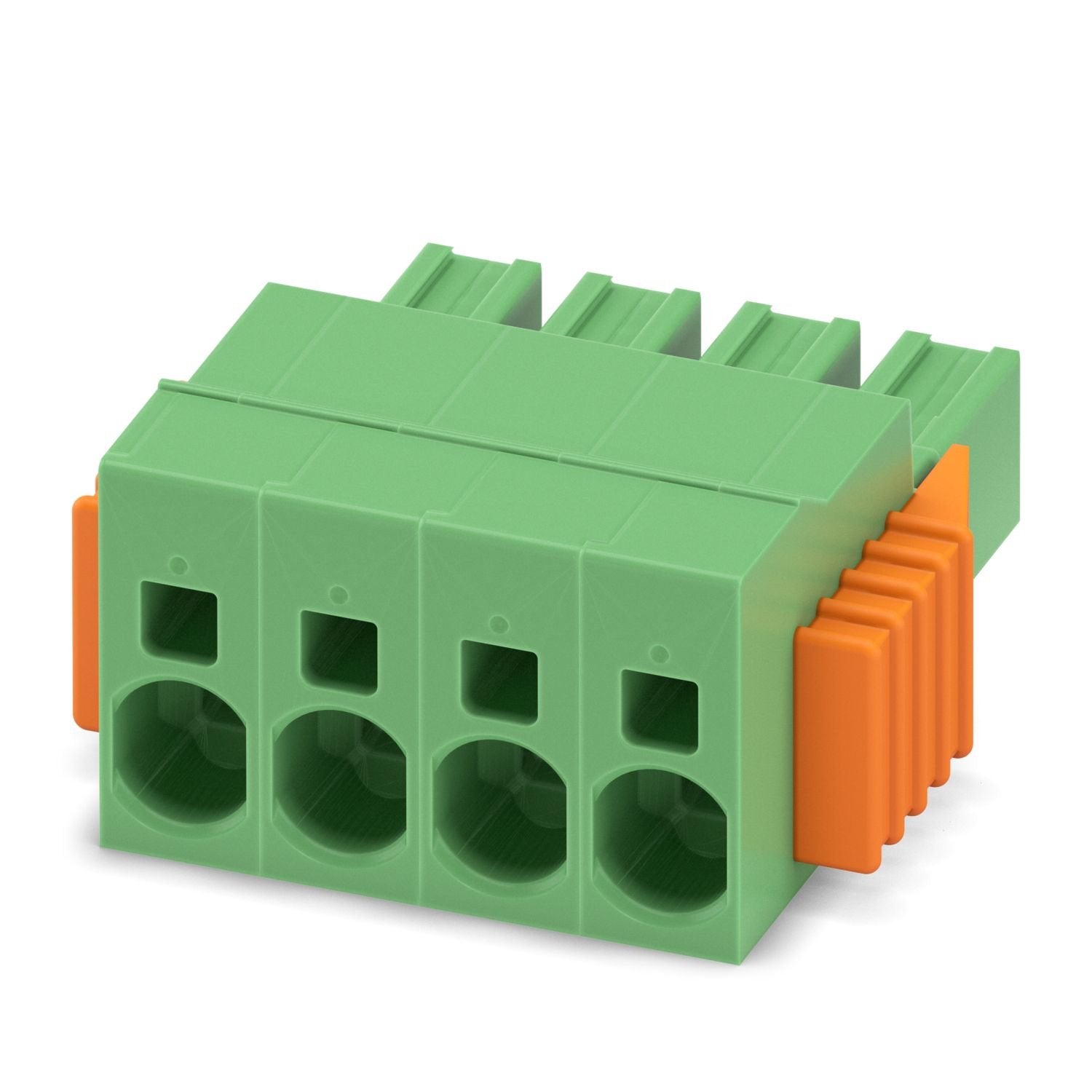 PCB connector, nominal cross section: 6 mm 2 , color: green, nominal current: 32 A, rated voltage (III/2): 1000 V, contact surface: Sn, contact connection type: Socket, number of potentials: 4, number of rows: 1, number of positions: 4, number of connections: 4, product range: SPC 5/..-STCL, pitch: 7.62 mm, connection method: Push-in spring connection, conductor/PCB connection direction: 0 °, locking clip: - without locking clip, plug-in system: COMBICON PC 5, locking: Clip locking, mounting method: Click &