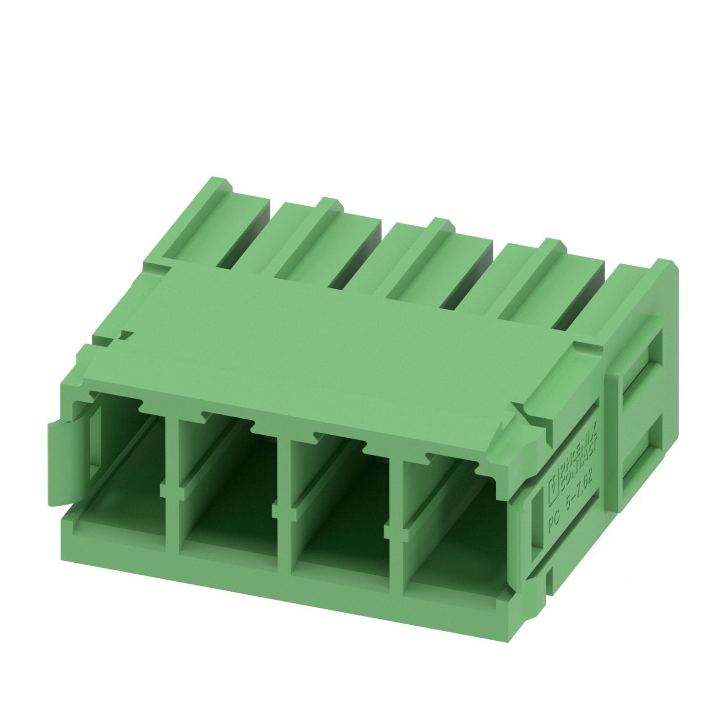 PCB headers, nominal cross section: 6 mm 2 , color: green, nominal current: 32 A, rated voltage (III/2): 630 V, contact surface: Sn, contact connection type: Pin, number of potentials: 4, number of rows: 1, number of positions: 4, number of connections: 4, product range: PC 5/..-G, pitch: 7.62 mm, mounting: Wave soldering, pin layout: Linear pinning, solder pin [P]: 5 mm, number of solder pins per potential: 3, plug-in system: COMBICON PC 5, Pin connector pattern alignment: Standard, locking: without, mount