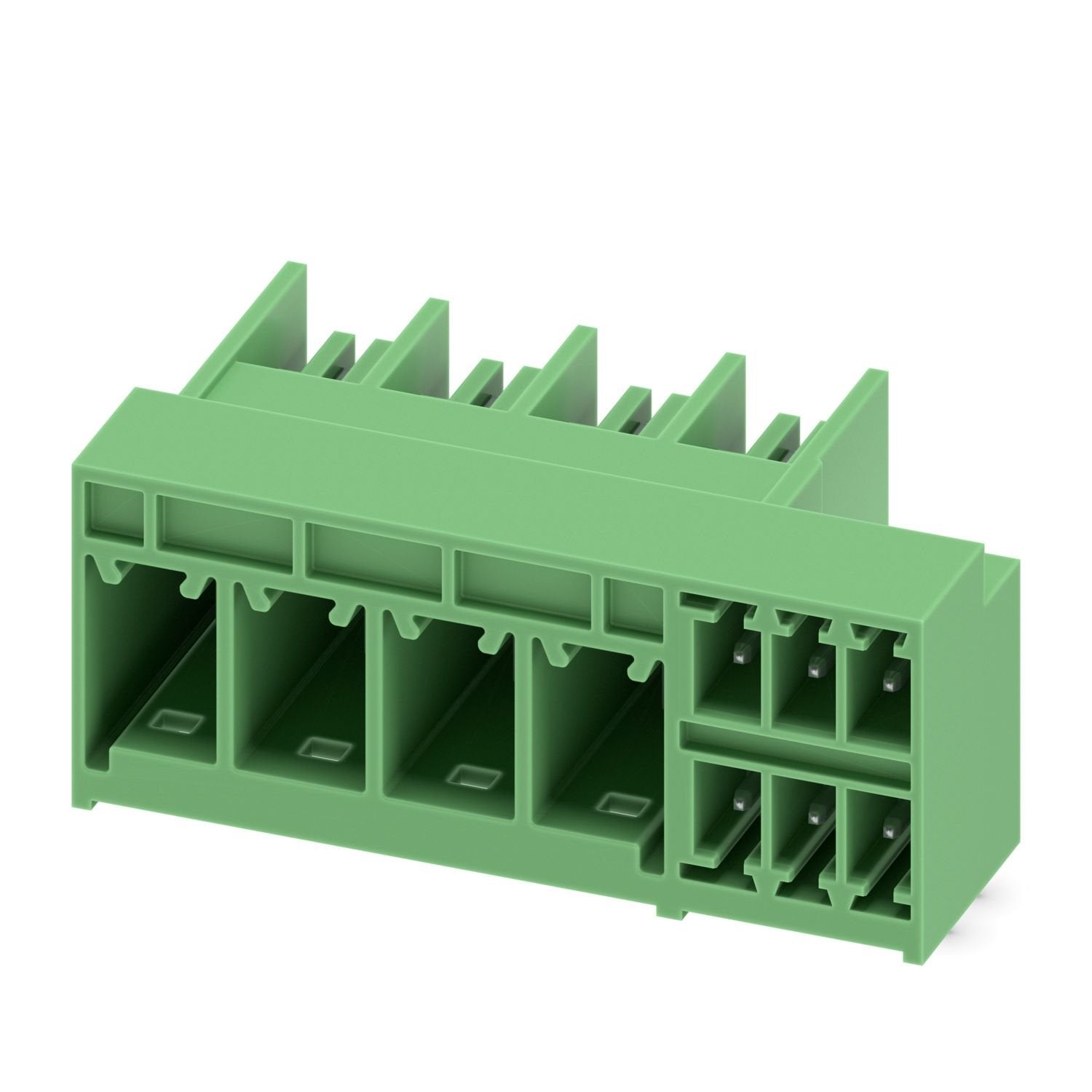 PCB hybrid header, nominal cross section: 6 mm 2 , color: black, nominal current: 41 A, 8 A, rated voltage (III/2): 630 V, contact surface: Sn, contact connection type: Pin, number of potentials: 10, number of rows: 1, number of positions: 10, number of connections: 10, product range: PCH 6/..+6-G, pitch: 7.62 mm, mounting: Wave soldering, pin layout: Linear pinning, solder pin [P]: 2.6 mm, plug-in system: COMBICON PC 6 hybrid, Pin connector pattern alignment: Standard, locking: without, mounting method: wi