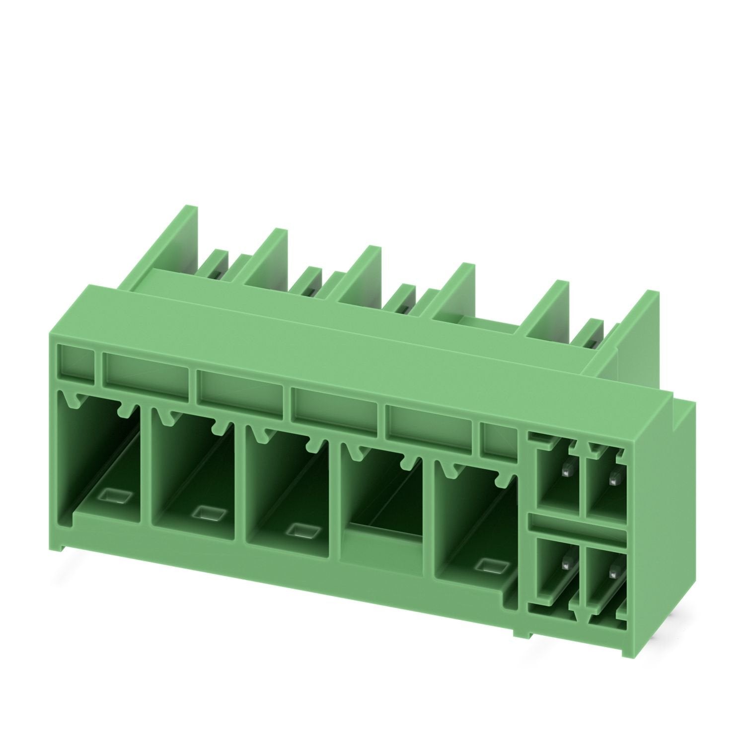PCB hybrid header, nominal cross section: 6 mm 2 , color: green, nominal current: 41 A, 8 A, rated voltage (III/2): 630 V, contact surface: Sn, contact connection type: Pin, number of potentials: 8, number of rows: 1, number of positions: 8, number of connections: 8, product range: PCH 6/..+4-GL, pitch: 7.62 mm, mounting: Wave soldering, pin layout: Linear pinning, solder pin [P]: 3.1 mm, plug-in system: COMBICON PC 6 hybrid, Pin connector pattern alignment: Standard, locking: Snap-in locking, mounting meth