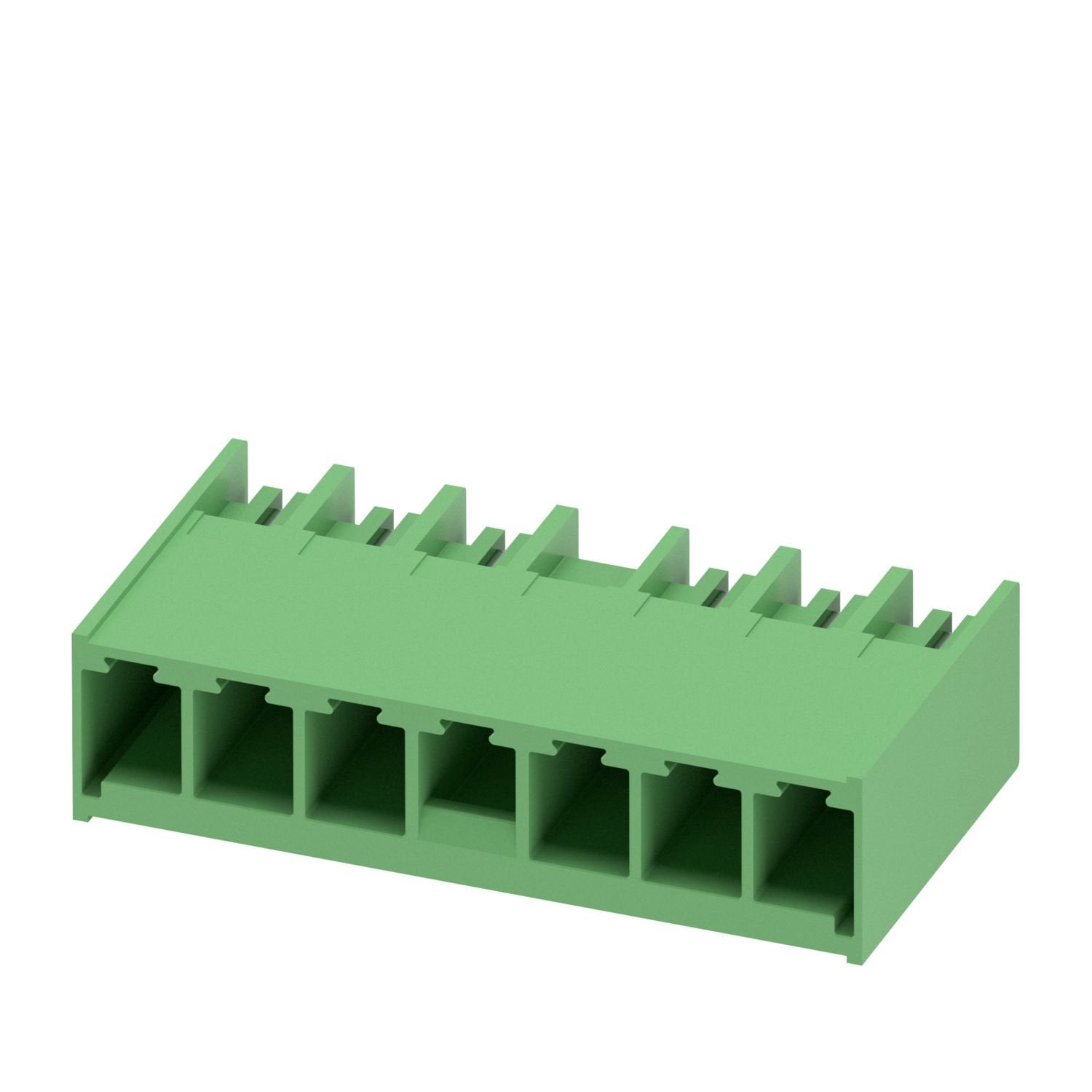 PCB headers, nominal cross section: 6 mm 2 , color: green, nominal current: 41 A, rated voltage (III/2): 630 V, contact surface: Sn, contact connection type: Pin, number of potentials: 6, number of rows: 1, number of positions: 6, number of connections: 6, product range: PC 6/..-GL4, pitch: 7.62 mm, mounting: Wave soldering, pin layout: Linear pinning, solder pin [P]: 2.6 mm, number of solder pins per potential: 3, plug-in system: COMBICON PC 6, Pin connector pattern alignment: Standard, locking: Snap-in lo