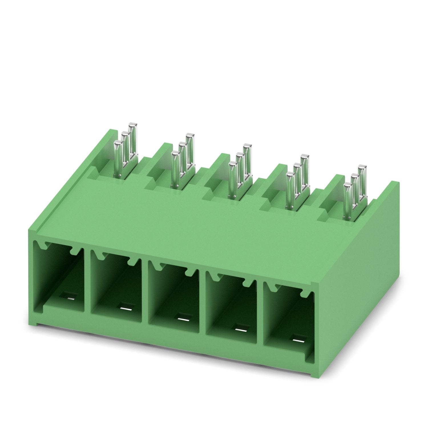 PCB headers, nominal cross section: 6 mm 2 , color: green, nominal current: 41 A, rated voltage (III/2): 630 V, contact surface: Sn, contact connection type: Pin, number of potentials: 5, number of rows: 1, number of positions: 5, number of connections: 5, product range: PC 6/..-GU, pitch: 7.62 mm, mounting: Wave soldering, pin layout: Linear pinning, solder pin [P]: 2.6 mm, number of solder pins per potential: 3, plug-in system: COMBICON PC 6, Pin connector pattern alignment: reversed, locking: without, mo