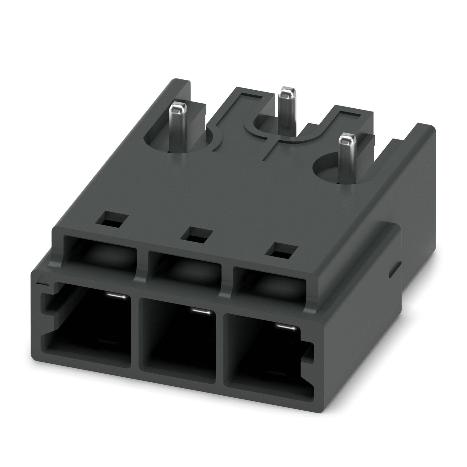PCB headers, nominal cross section: 4 mm 2 , color: black, nominal current: 24 A, rated voltage (III/2): 800 V, contact surface: Sn, contact connection type: Pin, number of rows: 1, number of positions: 3, product range: PC 4/..-GU-THR, pitch: 6.35 mm, mounting: THR soldering / wave soldering, pin layout: Zigzag pinning M, solder pin [P]: 2.6 mm, number of solder pins per potential: 1, plug-in system: COMBICON PC 4, Pin connector pattern alignment: reversed, locking: without, mounting method: without, type 