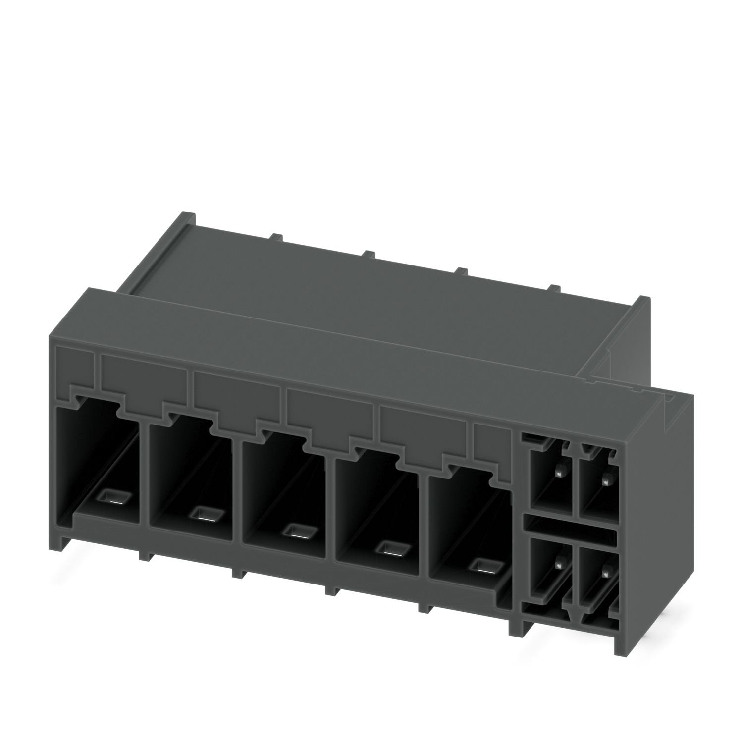 PCB hybrid header, nominal cross section: 6 mm 2 , color: black, nominal current: 41 A, 8 A, rated voltage (III/2): 630 V, contact surface: Sn, contact connection type: Pin, number of rows: 1, number of positions: 9, product range: PCH 6/..+4-G-THR, pitch: 7.62 mm, mounting: THR soldering / wave soldering, pin layout: Linear pinning, solder pin [P]: 2.6 mm, number of solder pins per potential: 3, plug-in system: COMBICON PC 6 hybrid, Pin connector pattern alignment: Standard, locking: Snap-in locking, mount