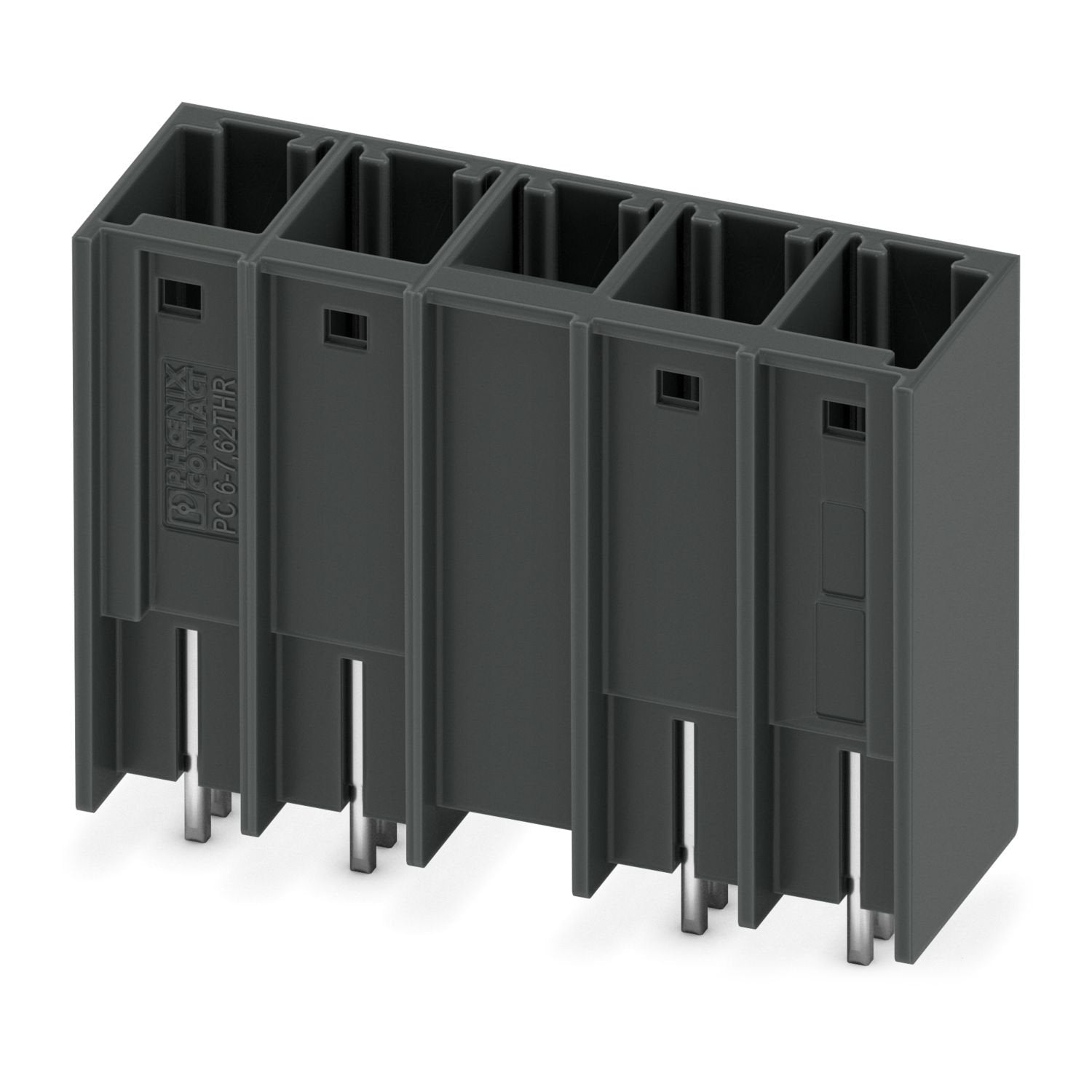 PCB headers, nominal cross section: 6 mm 2 , color: black, nominal current: 41 A, rated voltage (III/2): 630 V, contact surface: Sn, contact connection type: Pin, number of rows: 1, number of positions: 4, product range: PCV 6/..-GL-THR, pitch: 7.62 mm, mounting: THR soldering / wave soldering, pin layout: Linear pinning, solder pin [P]: 2.6 mm, number of solder pins per potential: 3, plug-in system: COMBICON PC 6, Pin connector pattern alignment: Standard, locking: Snap-in locking, mounting method: Latchin