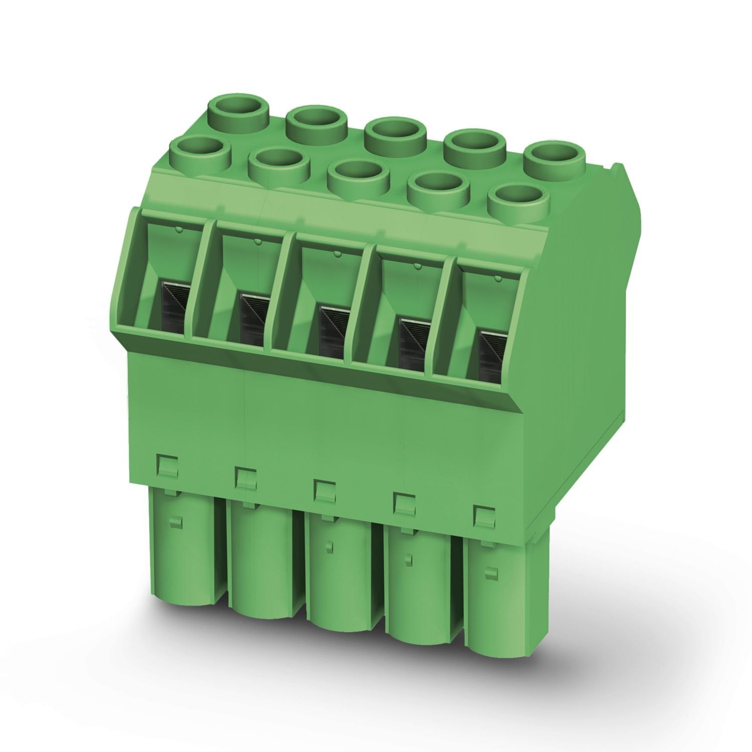 PCB TWIN plug, nominal cross section: 16 mm 2 , color: green, nominal current: 76 A, rated voltage (III/2): 1000 V, contact surface: Ag, contact connection type: Socket, number of potentials: 3, number of rows: 1, number of positions: 3, number of connections: 6, product range: TPC 16/..-ST, pitch: 10.16 mm, connection method: Screw connection with tension sleeve, screw head form: L Slotted, conductor/PCB connection direction: 50 °, locking clip: - without locking clip, plug-in system: COMBICON PC 16, locki