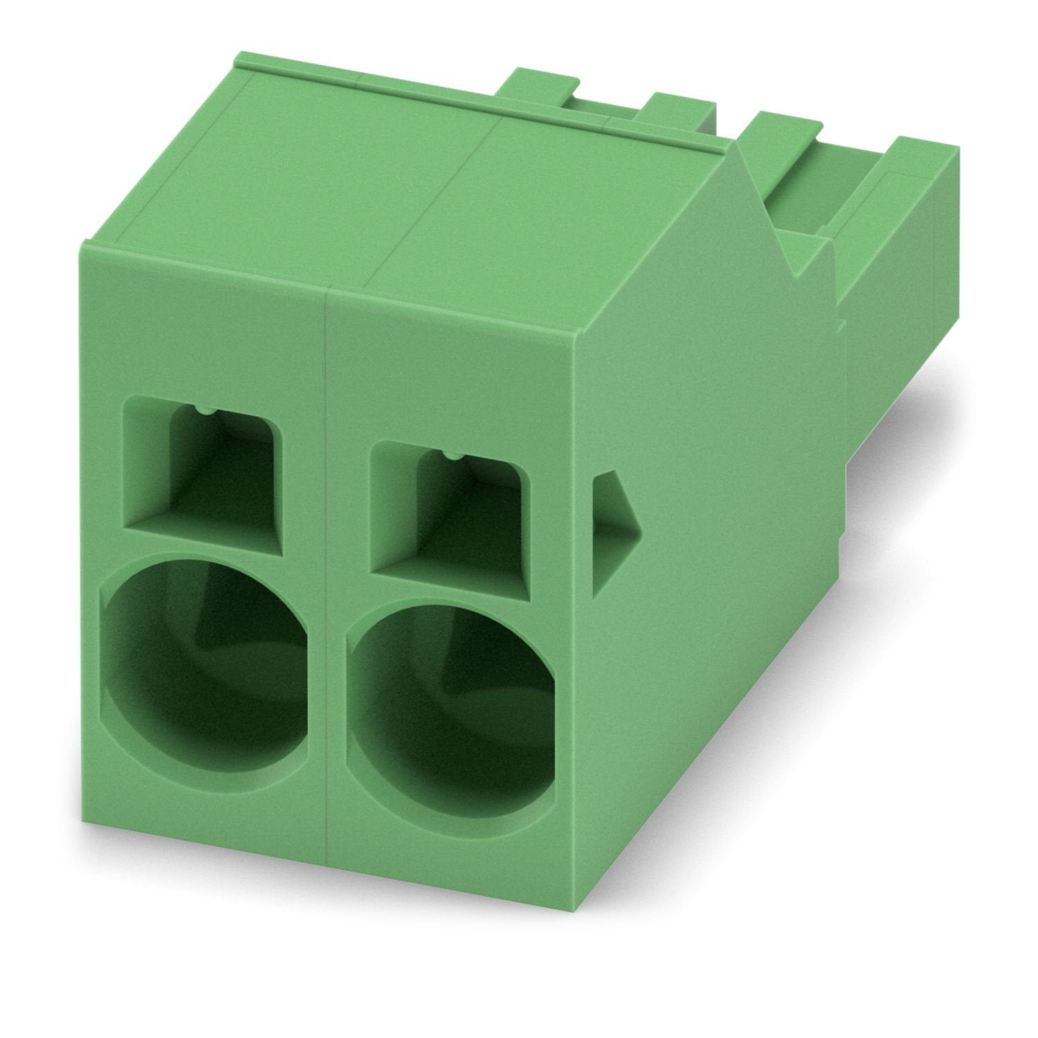 PCB connector, nominal cross section: 16 mm 2 , color: green, nominal current: 76 A, rated voltage (III/2): 1000 V, contact surface: Ag, contact connection type: Socket, number of potentials: 2, number of rows: 1, number of positions: 2, number of connections: 2, product range: SPC 16/..-ST, pitch: 10.16 mm, connection method: Push-in spring connection, conductor/PCB connection direction: 0 °, locking clip: - without locking clip, plug-in system: COMBICON PC 16, locking: without, mounting method: without, t