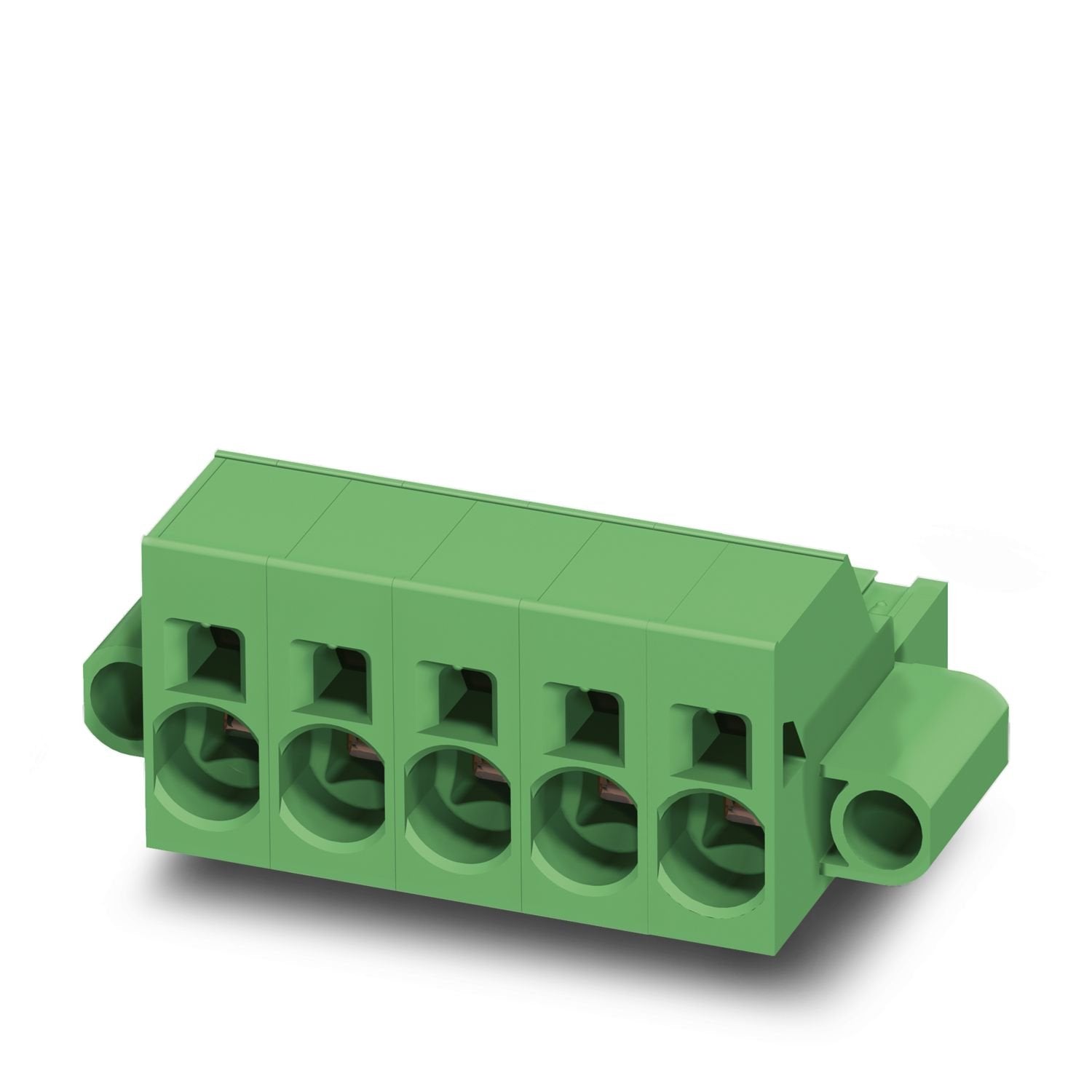 PCB connector, nominal cross section: 16 mm 2 , color: green, nominal current: 76 A, rated voltage (III/2): 1000 V, contact surface: Ag, contact connection type: Socket, number of potentials: 6, number of rows: 1, number of positions: 6, number of connections: 6, product range: SPC 16/..-STF, pitch: 10.16 mm, connection method: Push-in spring connection, conductor/PCB connection direction: 0 °, locking clip: - without locking clip, plug-in system: COMBICON PC 16, locking: Screw locking mechanism, mounting m