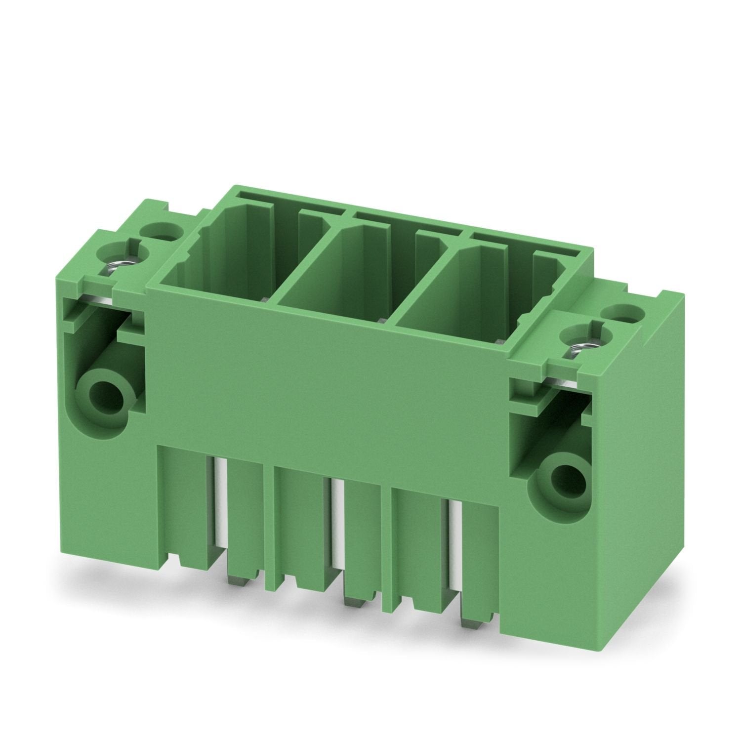 PCB headers, nominal cross section: 35 mm 2 , color: green, nominal current: 125 A, rated voltage (III/2): 1000 V, contact surface: Ag, contact connection type: Pin, number of potentials: 3, number of rows: 1, number of positions: 3, number of connections: 3, product range: PCV 35 HC/..-GF, pitch: 15 mm, mounting: Wave soldering, pin layout: Linear pinning, solder pin [P]: 4.6 mm, number of solder pins per potential: 3, plug-in system: COMBICON PC 35, Pin connector pattern alignment: Standard, locking: Scre