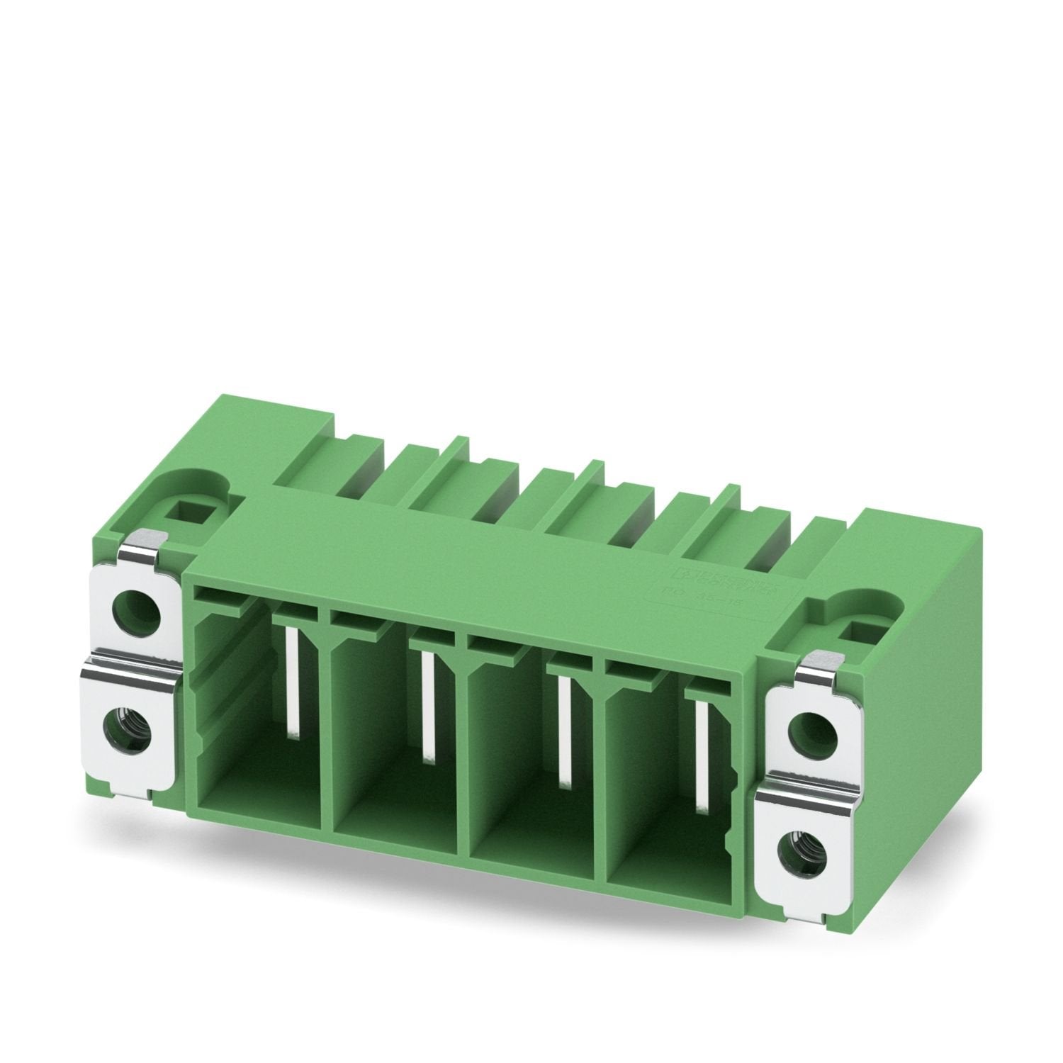 PCB headers, nominal cross section: 35 mm 2 , color: green, nominal current: 125 A, rated voltage (III/2): 1000 V, contact surface: Ag, contact connection type: Pin, number of potentials: 4, number of rows: 1, number of positions: 4, number of connections: 4, product range: PC 35 HC/..-GF-SH, pitch: 15 mm, mounting: Wave soldering, pin layout: Linear pinning, solder pin [P]: 4.6 mm, number of solder pins per potential: 3, plug-in system: COMBICON PC 35, Electrical properties: shielded, Pin connector pattern