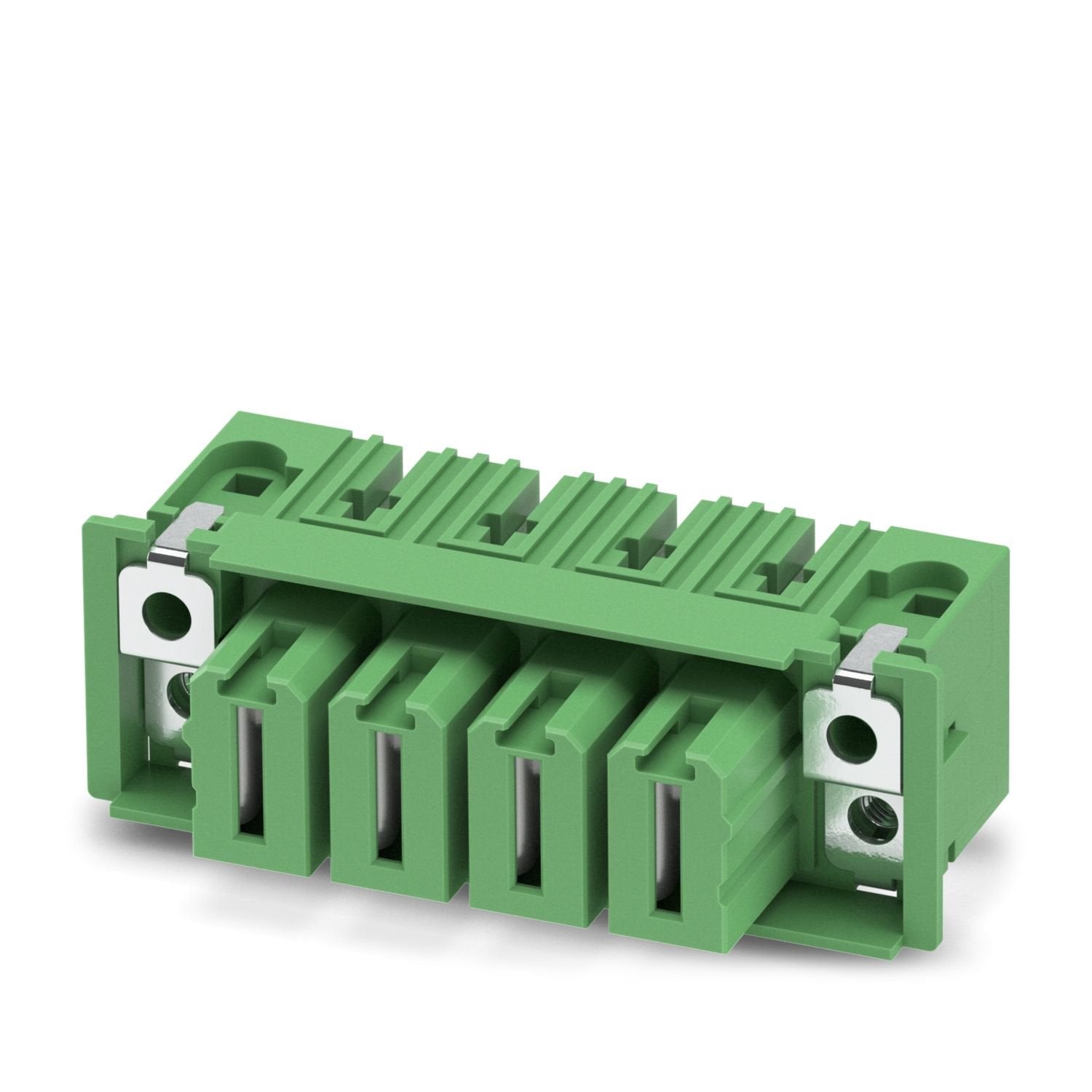 Feed-through header, nominal cross section: 35 mm 2 , color: green, nominal current: 125 A, rated voltage (III/2): 1000 V, contact surface: Ag, contact connection type: Socket, number of potentials: 4, number of rows: 1, number of positions: 4, number of connections: 4, product range: DFK-IPC 35 HC/..-GF, pitch: 15 mm, mounting: Wave soldering, pin layout: Linear pinning, solder pin [P]: 4.6 mm, number of solder pins per potential: 3, plug-in system: COMBICON PC 35, Pin connector pattern alignment: Standard