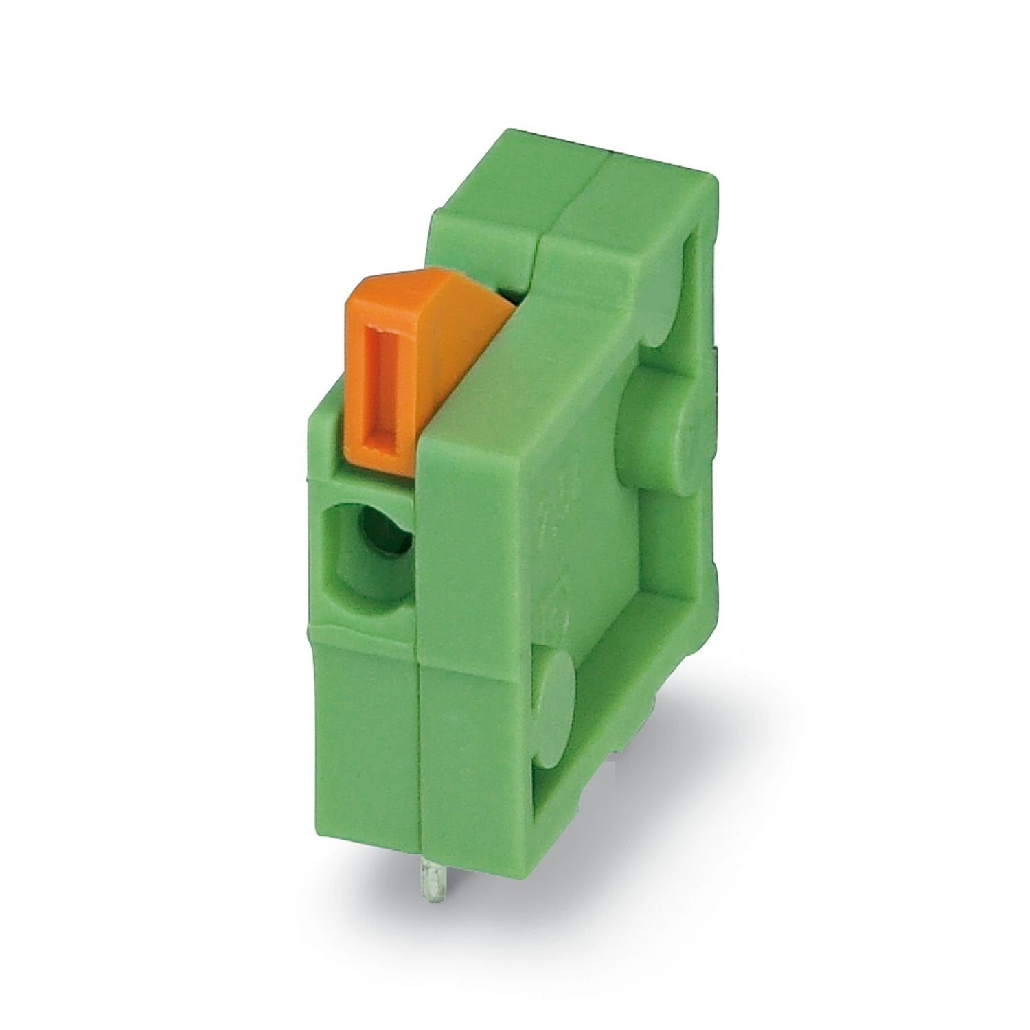 Printed circuit board terminal, nominal current: 6 A, rated voltage (III/2): 160 V, nominal cross section: 0.5 mm 2 , number of potentials: 1, number of rows: 1, number of positions per row: 1, product range: FFKDS(A) 0,5/..-H, pitch: 2.54 mm, connection method: Push-in spring connection, mounting: Wave soldering, conductor/PCB connection direction: 0 °, color: green, Pin layout: Linear pinning, Solder pin [P]: 3.4 mm, number of solder pins per potential: 2, type of packaging: packed in cardboard. End termi