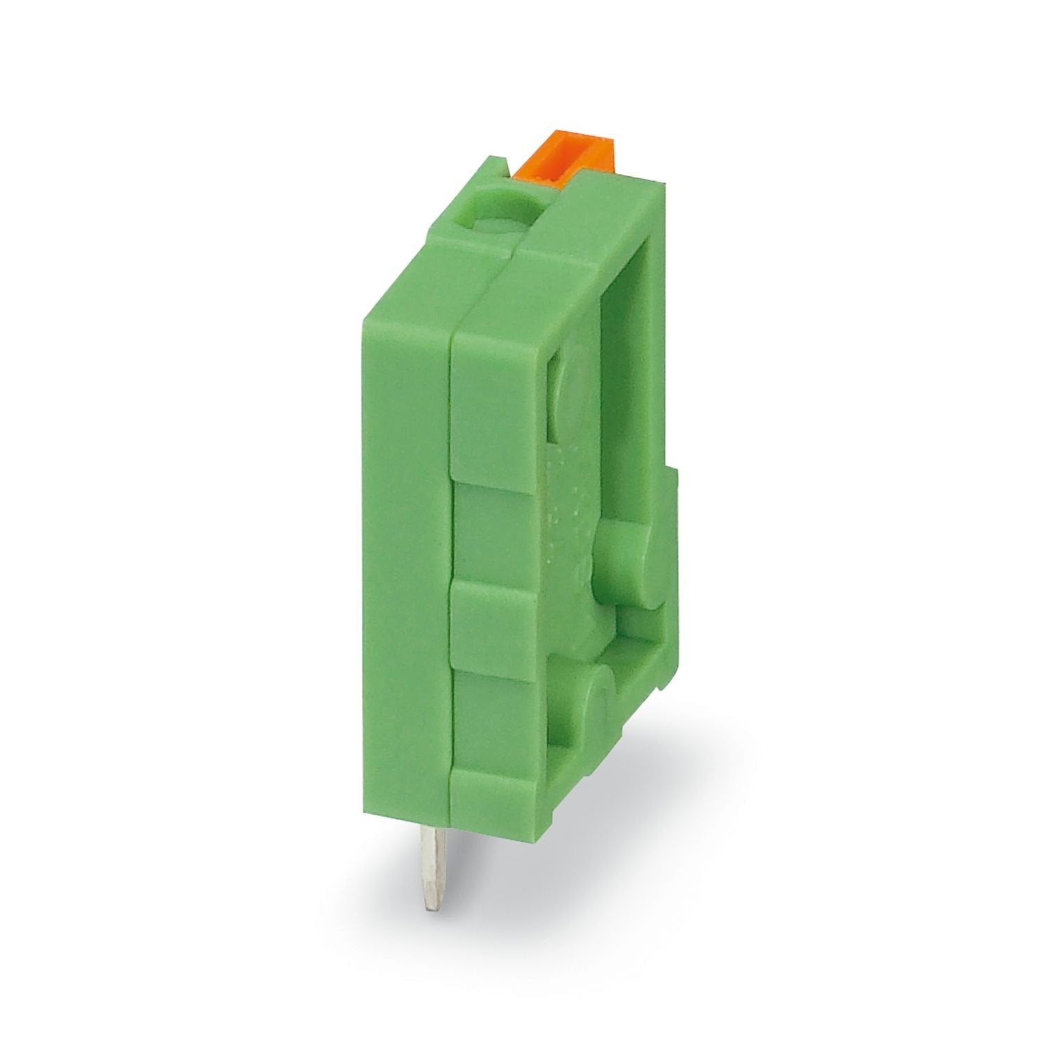 Printed circuit board terminal, nominal current: 6 A, rated voltage (III/2): 160 V, nominal cross section: 0.5 mm 2 , number of potentials: 1, number of rows: 1, number of positions per row: 1, product range: FFKDS(A) 0,5/..-V, pitch: 2.54 mm, connection method: Push-in spring connection, mounting: Wave soldering, conductor/PCB connection direction: 90 °, color: green, Pin layout: Linear pinning, Solder pin [P]: 3.4 mm, number of solder pins per potential: 2, type of packaging: packed in cardboard. End term