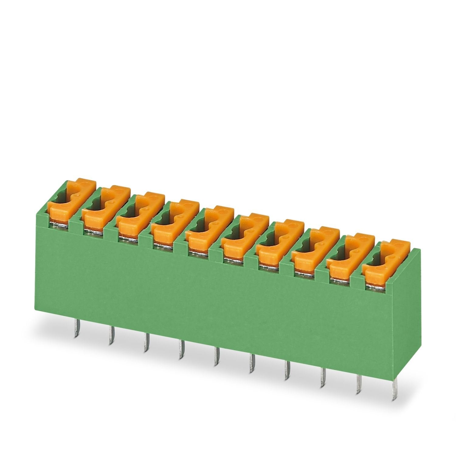 Printed circuit board terminal, nominal current: 4 A, rated voltage (III/2): 250 V, nominal cross section: 0.5 mm 2 , number of potentials: 2, number of rows: 1, number of positions per row: 2, product range: FK-MPT 0,5/..-V, pitch: 3.5 mm, connection method: Push-in spring connection, mounting: Wave soldering, conductor/PCB connection direction: 90 °, color: green, Pin layout: Linear pinning, Solder pin [P]: 3.5 mm, number of solder pins per potential: 1, type of packaging: packed in cardboard