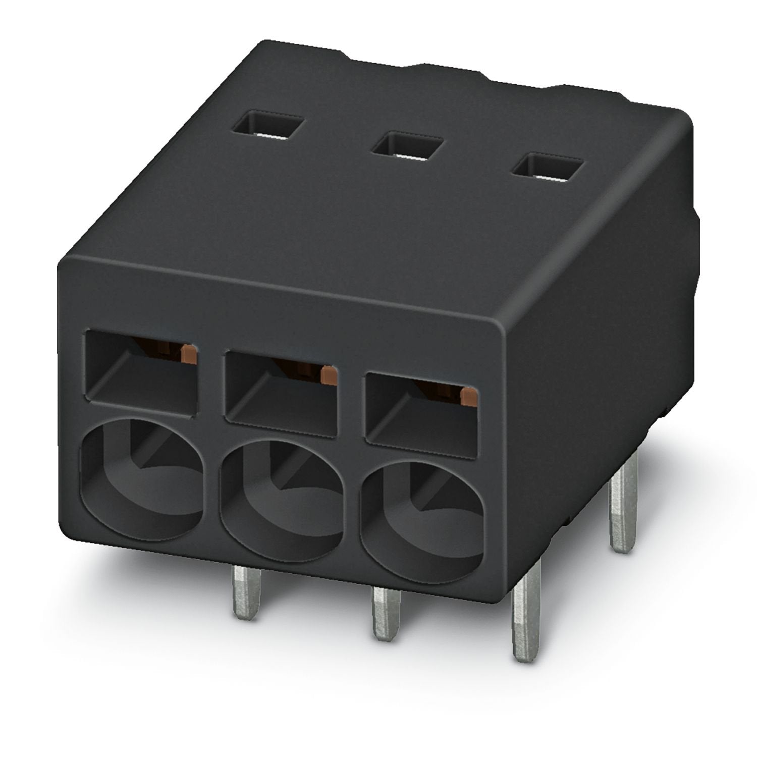 Printed circuit board terminal, nominal current: 6 A, rated voltage (III/2): 160 V, nominal cross section: 0.5 mm 2 , number of potentials: 2, number of rows: 1, number of positions per row: 2, product range: PTSM 0,5/..-H-THR, pitch: 2.5 mm, connection method: Push-in spring connection, mounting: THR soldering / wave soldering, conductor/PCB connection direction: 0 °, color: black, Pin layout: Linear pinning, Solder pin [P]: 2.1 mm, number of solder pins per potential: 2, type of packaging: 24 mm wide tape