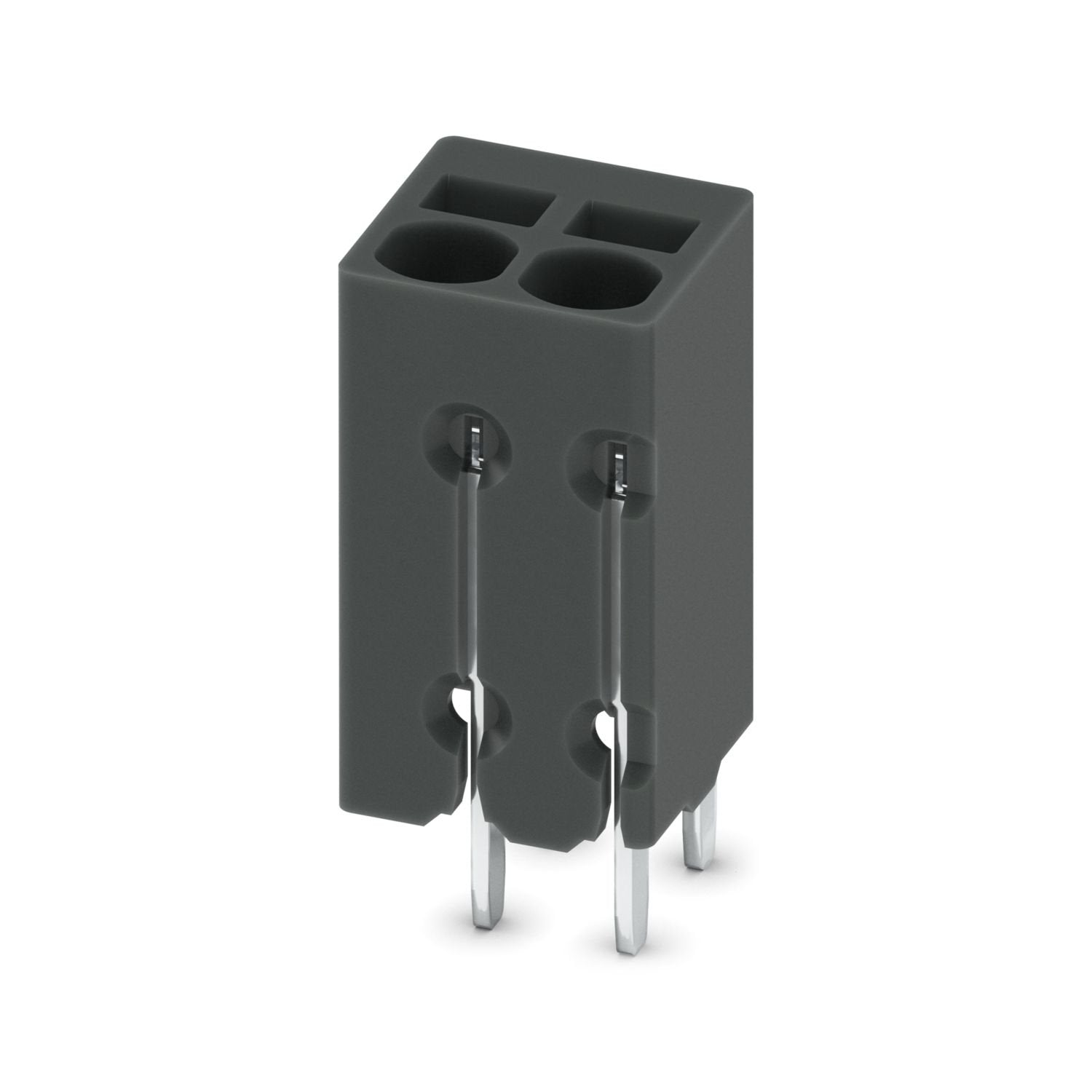 Printed circuit board terminal, nominal current: 6 A, rated voltage (III/2): 160 V, nominal cross section: 0.5 mm 2 , number of potentials: 2, number of rows: 1, number of positions per row: 2, product range: PTSM 0,5/..-V-THR, pitch: 2.5 mm, connection method: Push-in spring connection, mounting: THR soldering / wave soldering, conductor/PCB connection direction: 90 °, color: black, Pin layout: Linear pinning, Solder pin [P]: 2.1 mm, number of solder pins per potential: 2, type of packaging: 44 mm wide tap