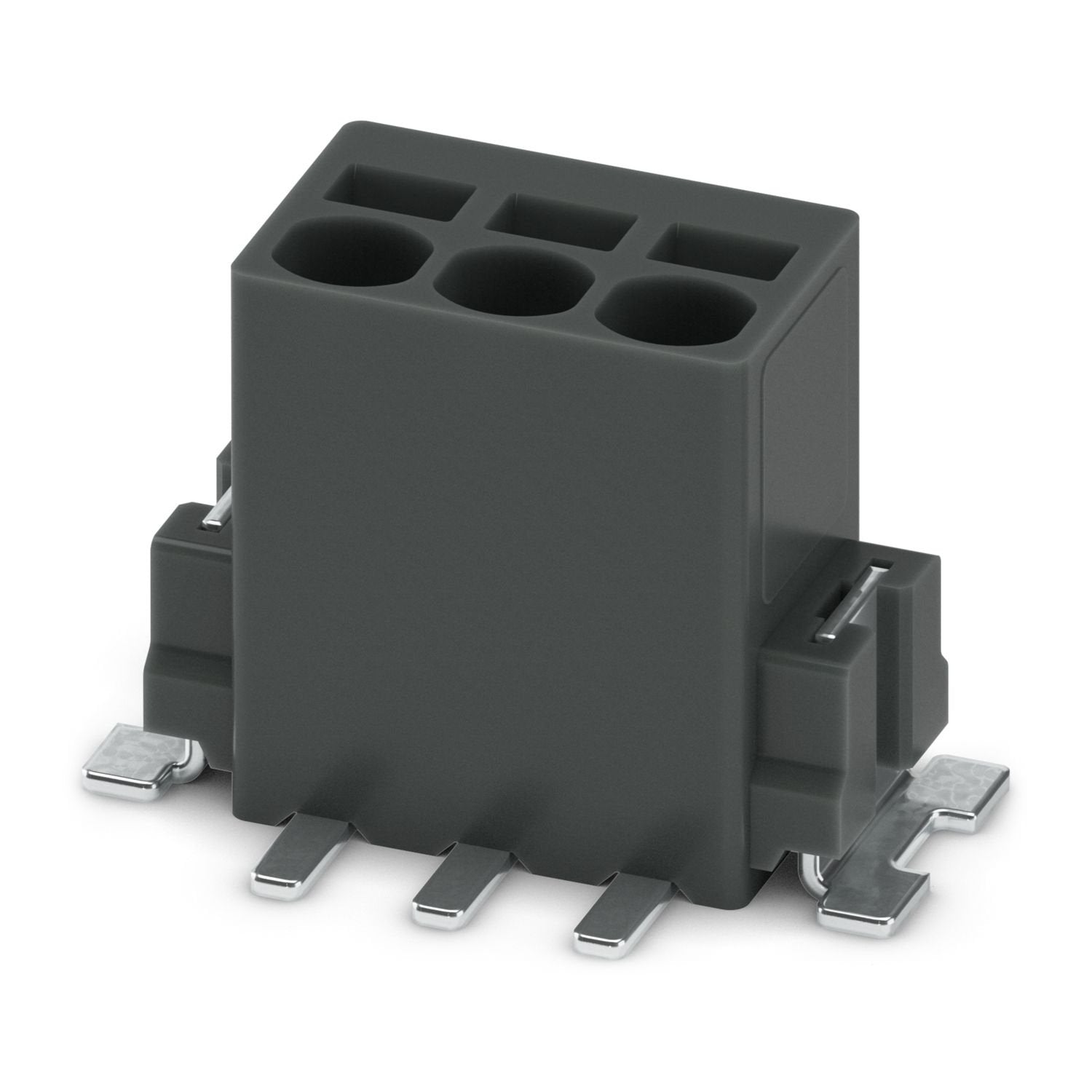 Printed circuit board terminal, nominal current: 6 A, rated voltage (III/2): 160 V, nominal cross section: 0.5 mm 2 , number of potentials: 3, number of rows: 1, number of positions per row: 3, product range: PTSM 0,5/..-V-SMD, pitch: 2.5 mm, connection method: Push-in spring connection, mounting: SMD soldering, conductor/PCB connection direction: 90 °, color: black, Pin layout: Linear pad geometry, number of solder pins per potential: 1, type of packaging: 44 mm wide tape