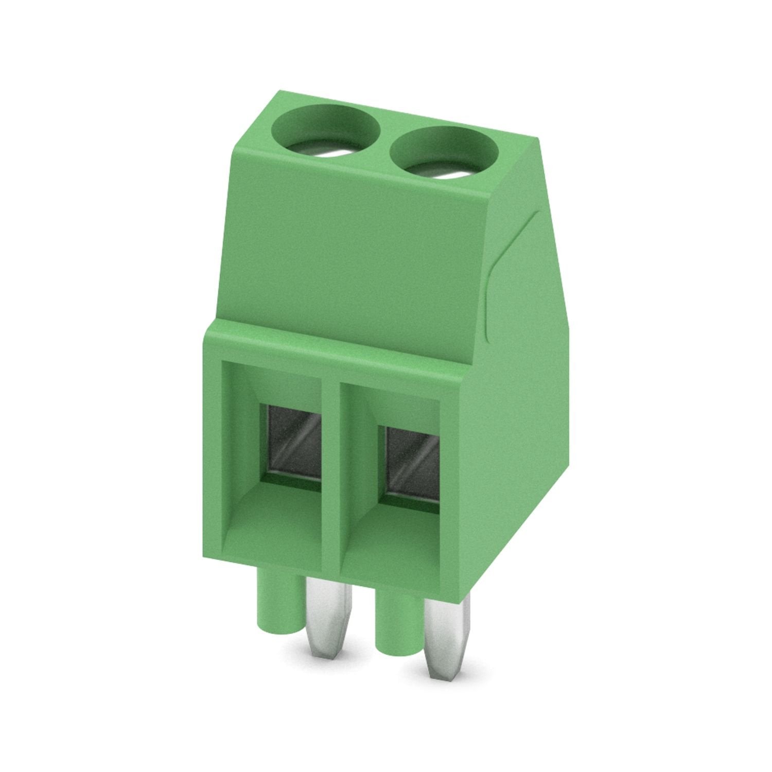 Printed circuit board terminal, nominal current: 6 A, rated voltage (III/2): 160 V, nominal cross section: 0.5 mm 2 , number of potentials: 2, number of rows: 1, number of positions per row: 2, product range: MPT 0,5, pitch: 2.54 mm, connection method: Screw connection with tension sleeve, screw head form: L Slotted, mounting: Wave soldering, conductor/PCB connection direction: 0 °, color: green, Pin layout: Linear pinning, Solder pin [P]: 3.5 mm, number of solder pins per potential: 1, type of packaging: p