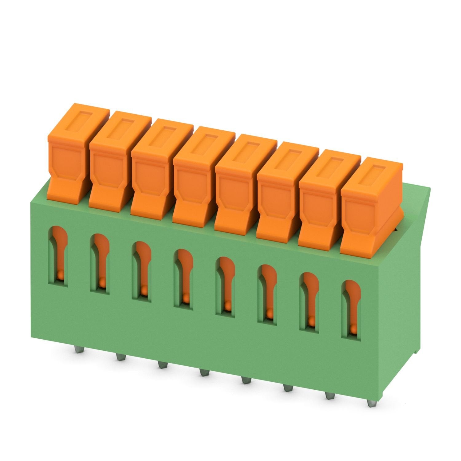 Printed circuit board terminal, nominal current: 5 A, rated voltage (III/2): 160 V, nominal cross section: 0.34 mm 2 , number of potentials: 8, number of rows: 1, number of positions per row: 8, product range: IDC 0,3, pitch: 3.81 mm, connection method: Displacement connection, mounting: Wave soldering, conductor/PCB connection direction: 0 °, color: green, Pin layout: Linear pinning, Solder pin [P]: 3.4 mm, number of solder pins per potential: 1, type of packaging: packed in cardboard