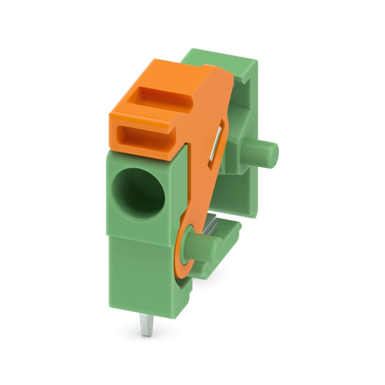 Printed circuit board terminal, nominal current: 12 A, rated voltage (III/2): 160 V, nominal cross section: 1 mm 2 , number of potentials: 1, number of rows: 1, number of positions per row: 1, product range: FFKDS(A) 1,5/..-H, pitch: 3.81 mm, connection method: Push-in spring connection, mounting: Wave soldering, conductor/PCB connection direction: 0 °, color: green, Pin layout: Linear pinning, Solder pin [P]: 3.4 mm, number of solder pins per potential: 2, type of packaging: packed in cardboard. Single mod