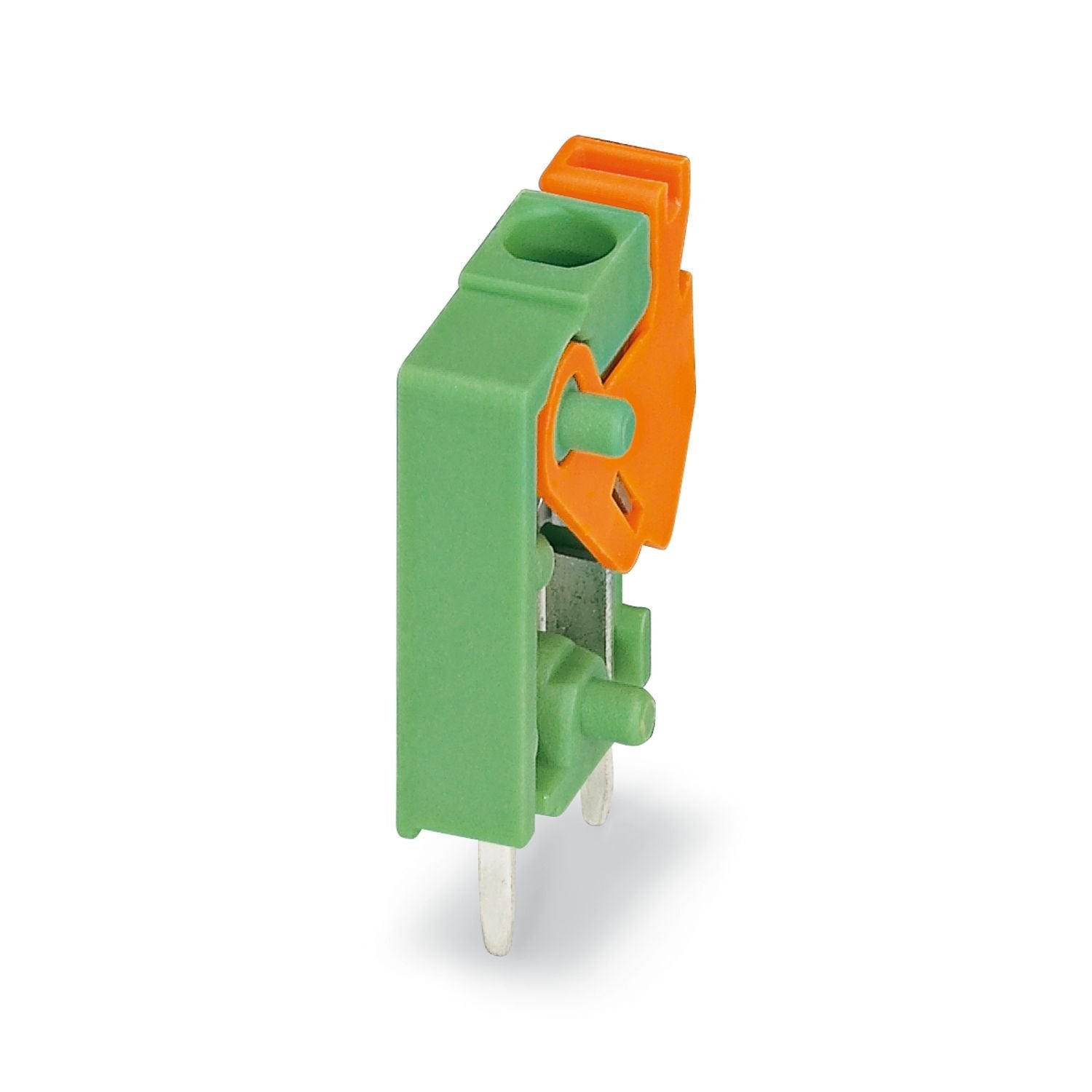 Printed circuit board terminal, nominal current: 12 A, rated voltage (III/2): 160 V, nominal cross section: 1 mm 2 , number of potentials: 1, number of rows: 1, number of positions per row: 1, product range: FFKDS(A) 1,5/..-V, pitch: 3.81 mm, connection method: Push-in spring connection, mounting: Wave soldering, conductor/PCB connection direction: 90 °, color: green, Pin layout: Linear pinning, Solder pin [P]: 3.4 mm, number of solder pins per potential: 2, type of packaging: packed in cardboard. Single mo