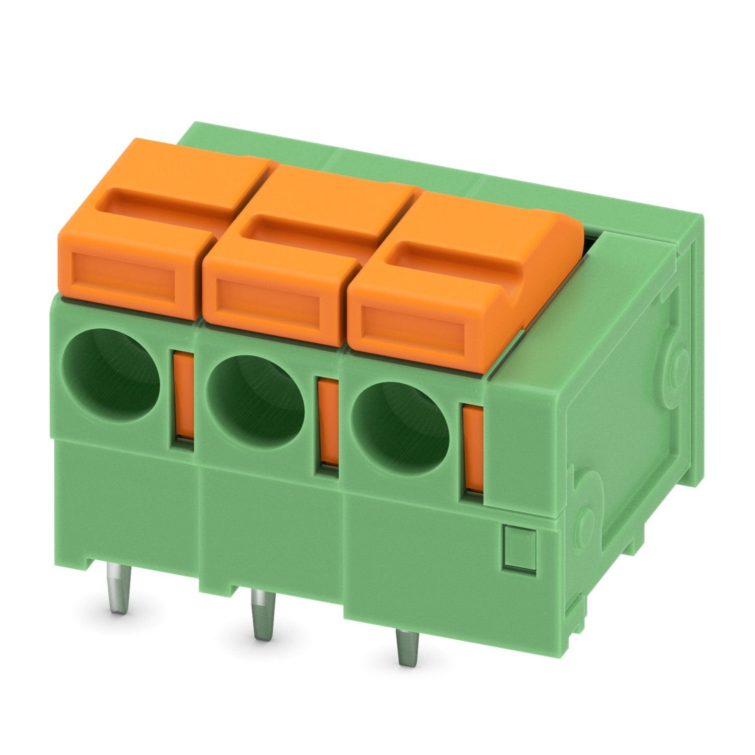 Printed circuit board terminal, nominal current: 15 A, rated voltage (III/2): 400 V, nominal cross section: 1.5 mm 2 , number of potentials: 3, number of rows: 1, number of positions per row: 3, product range: FFKDS(A)/H1, pitch: 5.08 mm, connection method: Push-in spring connection, mounting: Wave soldering, conductor/PCB connection direction: 0 °, color: green, Pin layout: Linear pinning, Solder pin [P]: 3.4 mm, number of solder pins per potential: 2, type of packaging: packed in cardboard