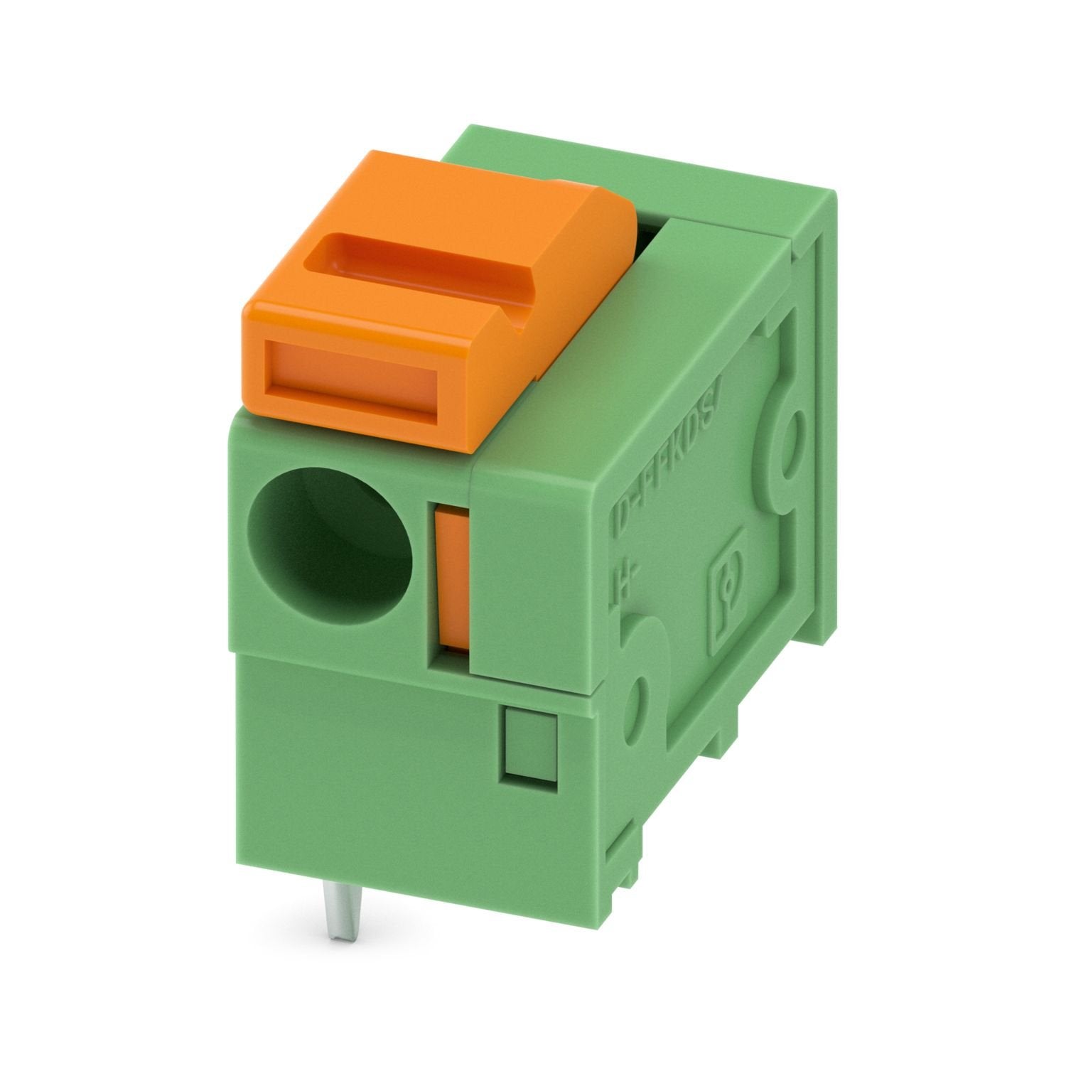 Printed circuit board terminal, nominal current: 17.5 A, rated voltage (III/2): 630 V, nominal cross section: 1.5 mm 2 , number of potentials: 1, number of rows: 1, number of positions per row: 1, product range: FFKDS(A)/H1, pitch: 7.62 mm, connection method: Push-in spring connection, mounting: Wave soldering, conductor/PCB connection direction: 0 °, color: green, Pin layout: Linear pinning, Solder pin [P]: 3.4 mm, number of solder pins per potential: 2, type of packaging: packed in cardboard. End terminal