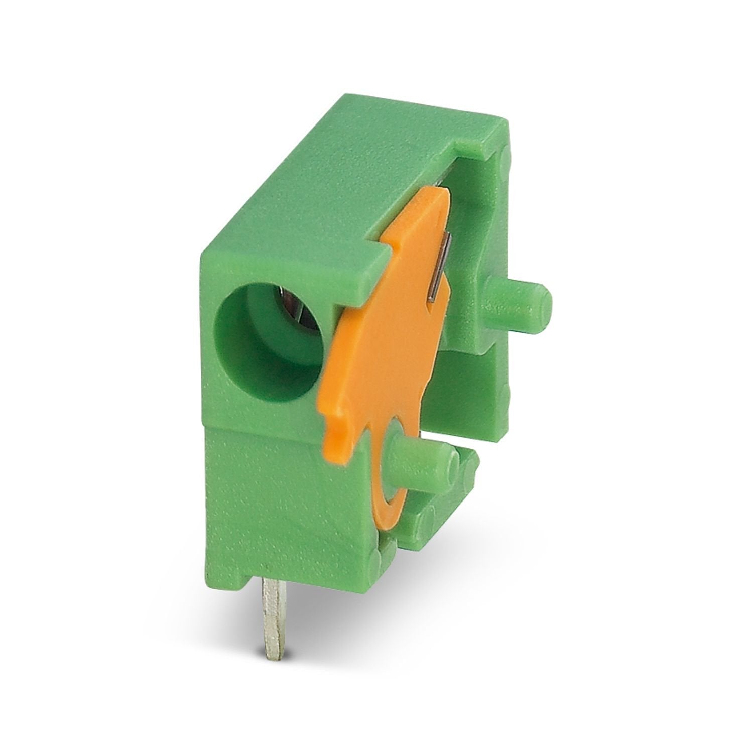 Printed circuit board terminal, nominal current: 15 A, rated voltage (III/2): 400 V, nominal cross section: 1.5 mm 2 , number of potentials: 1, number of rows: 1, number of positions per row: 1, product range: FFKDS(A)/H2, pitch: 5.08 mm, connection method: Push-in spring connection, mounting: Wave soldering, conductor/PCB connection direction: 0 °, color: green, Pin layout: Linear pinning, Solder pin [P]: 3.4 mm, number of solder pins per potential: 2, type of packaging: packed in cardboard. Single module 