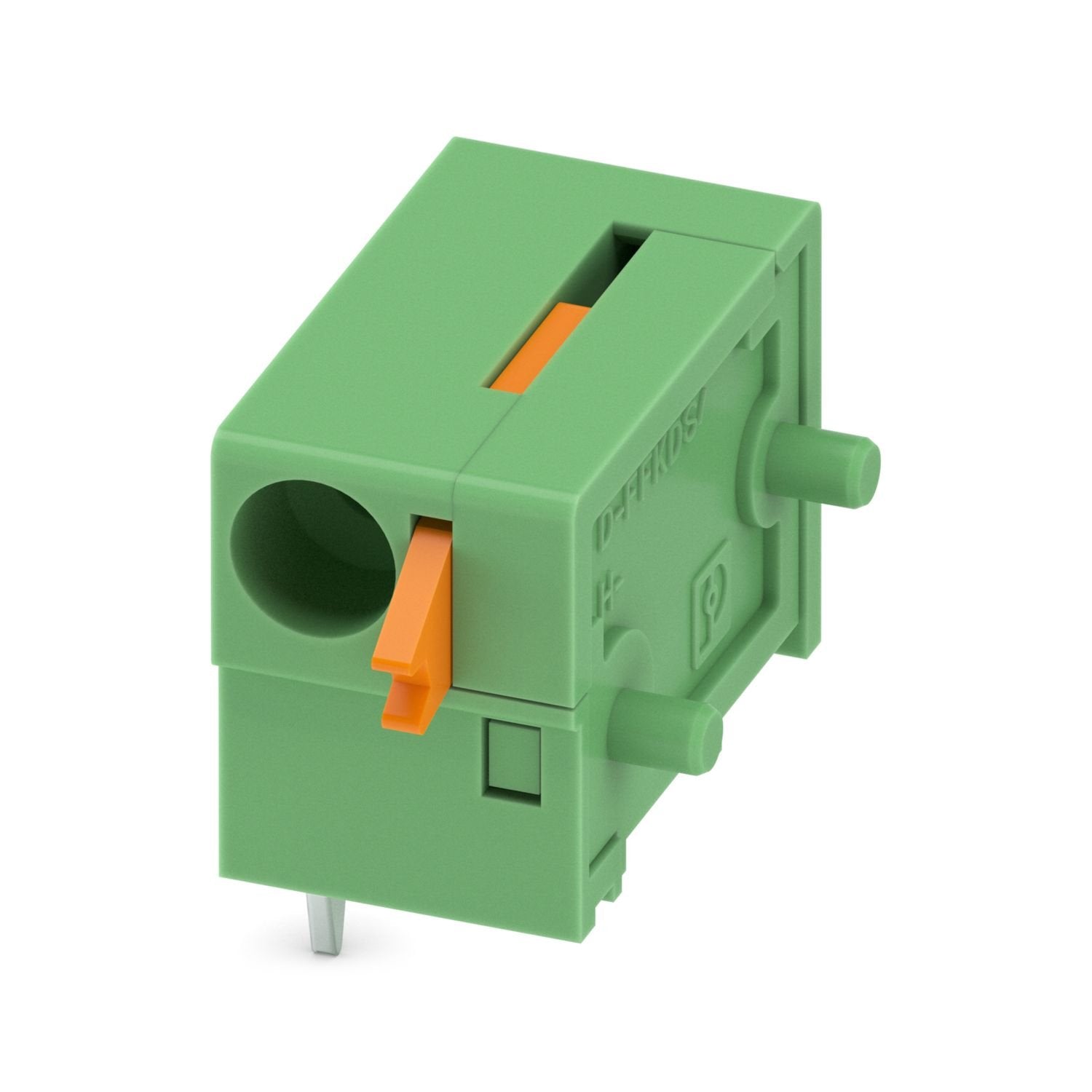 Printed circuit board terminal, nominal current: 17.5 A, rated voltage (III/2): 630 V, nominal cross section: 1.5 mm 2 , number of potentials: 1, number of rows: 1, number of positions per row: 1, product range: FFKDS(A)/H2, pitch: 7.62 mm, connection method: Push-in spring connection, mounting: Wave soldering, conductor/PCB connection direction: 0 °, color: green, Pin layout: Linear pinning, Solder pin [P]: 3.4 mm, number of solder pins per potential: 2, type of packaging: packed in cardboard. End terminal