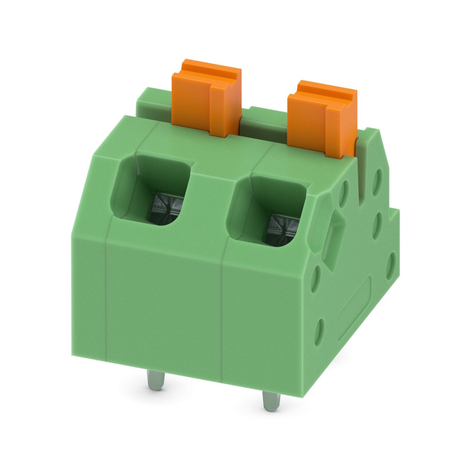 Printed circuit board terminal, nominal current: 16 A, rated voltage (III/2): 320 V, nominal cross section: 1.5 mm 2 , number of potentials: 2, number of rows: 1, number of positions per row: 2, product range: SPTAF 1/..-EL, pitch: 5 mm, connection method: Push-in spring connection, mounting: Wave soldering, conductor/PCB connection direction: 45 °, color: green, Pin layout: Linear pinning, Solder pin [P]: 2.6 mm, number of solder pins per potential: 2, type of packaging: packed in cardboard