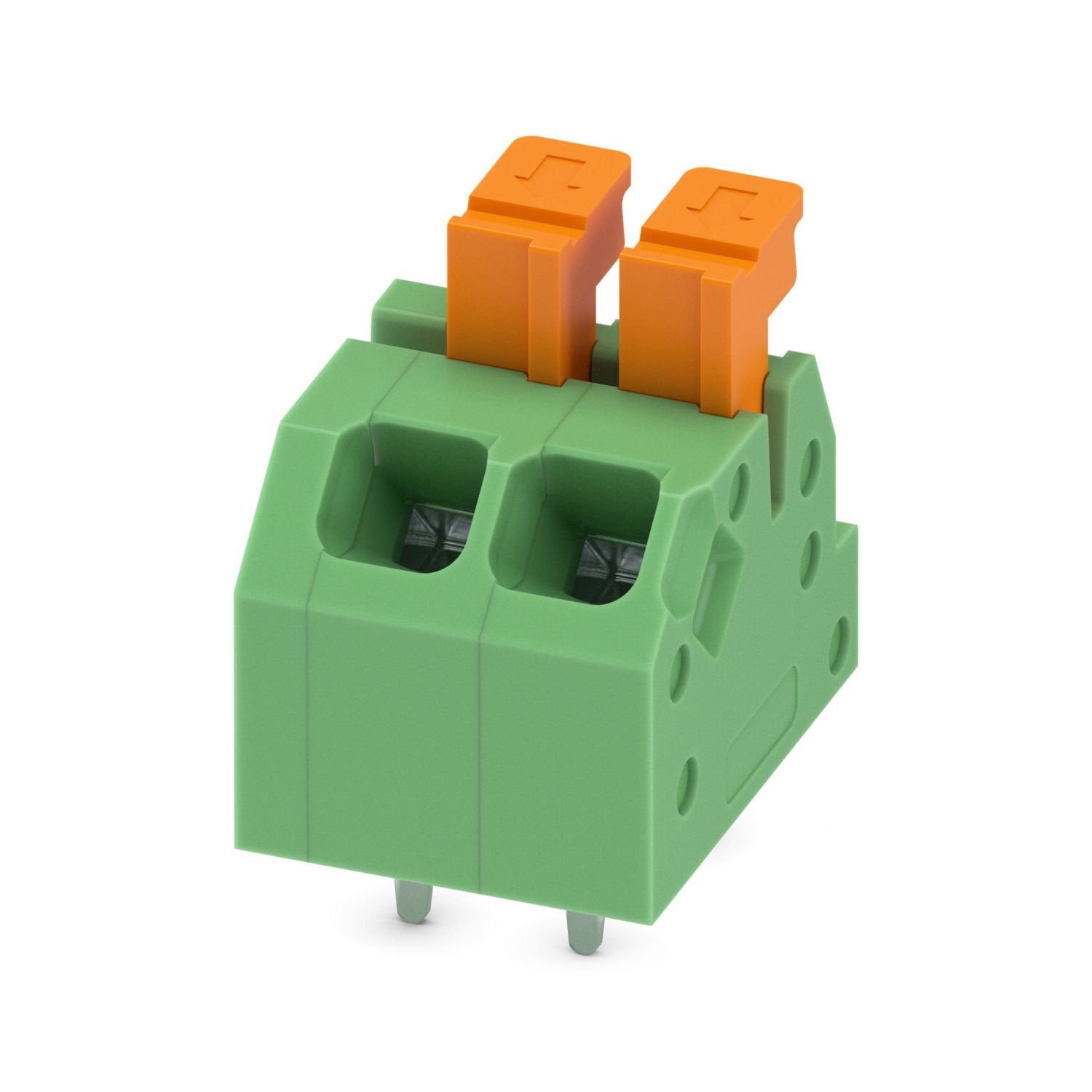 Printed circuit board terminal, nominal current: 13.5 A, rated voltage (III/2): 160 V, nominal cross section: 1 mm 2 , number of potentials: 2, number of rows: 1, number of positions per row: 2, product range: SPTAF 1/..-LL, pitch: 3.5 mm, connection method: Push-in spring connection, mounting: Wave soldering, conductor/PCB connection direction: 45 °, color: green, Pin layout: Linear pinning, Solder pin [P]: 2.6 mm, number of solder pins per potential: 2, type of packaging: packed in cardboard