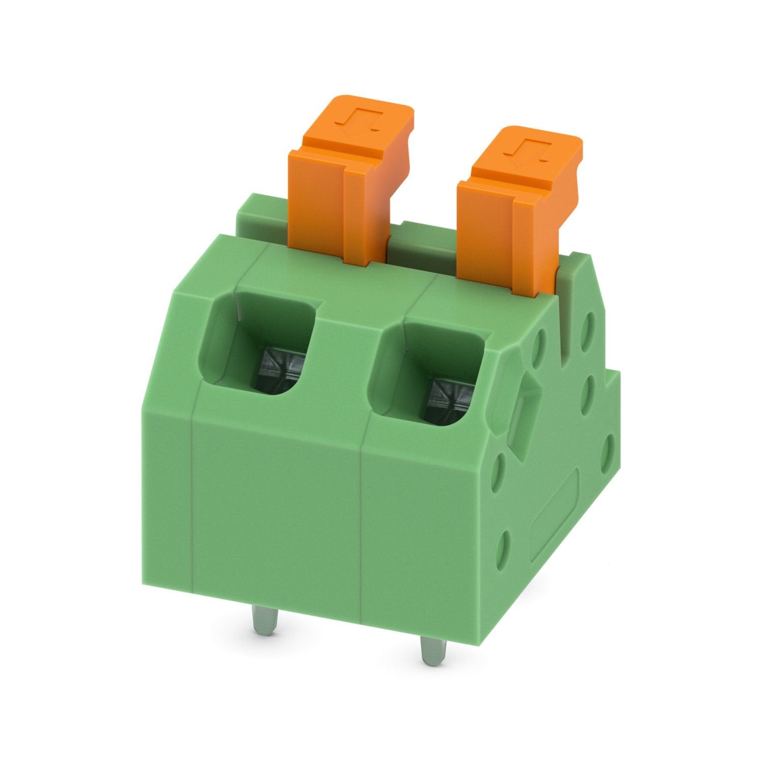 Printed circuit board terminal, nominal current: 13.5 A, rated voltage (III/2): 320 V, nominal cross section: 1 mm 2 , number of potentials: 2, number of rows: 1, number of positions per row: 2, product range: SPTAF 1/..-LL, pitch: 5 mm, connection method: Push-in spring connection, mounting: Wave soldering, conductor/PCB connection direction: 45 °, color: green, Pin layout: Linear pinning, Solder pin [P]: 2.6 mm, number of solder pins per potential: 2, type of packaging: packed in cardboard