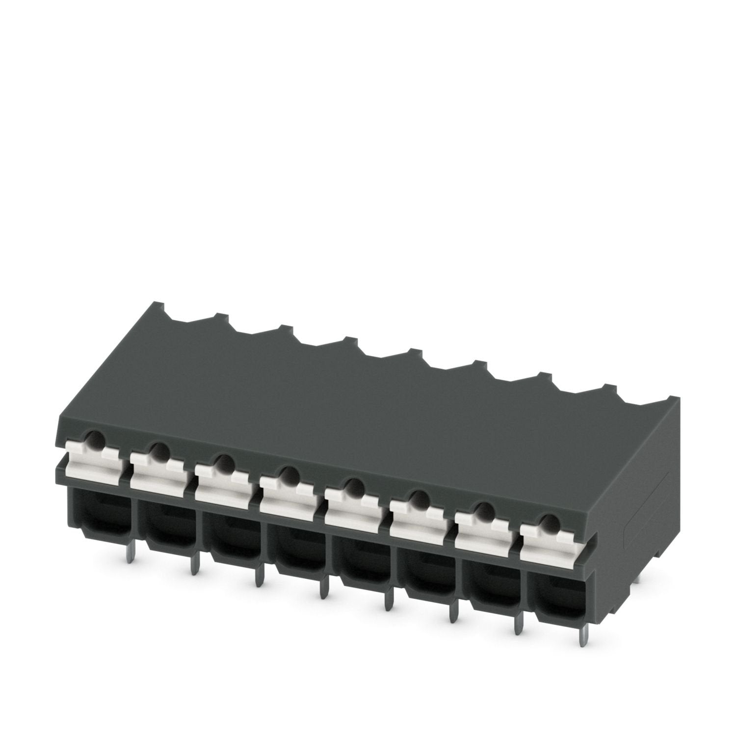 Printed circuit board terminal, nominal current: 17.5 A, rated voltage (III/2): 160 V, nominal cross section: 1.5 mm 2 , number of potentials: 8, number of rows: 1, number of positions per row: 8, product range: SPT 1,5/..-H-THR, pitch: 3.5 mm, connection method: Push-in spring connection, mounting: THR soldering / wave soldering, conductor/PCB connection direction: 0 °, color: black, Pin layout: Linear pinning, Solder pin [P]: 2.6 mm, number of solder pins per potential: 2, type of packaging: packed in car