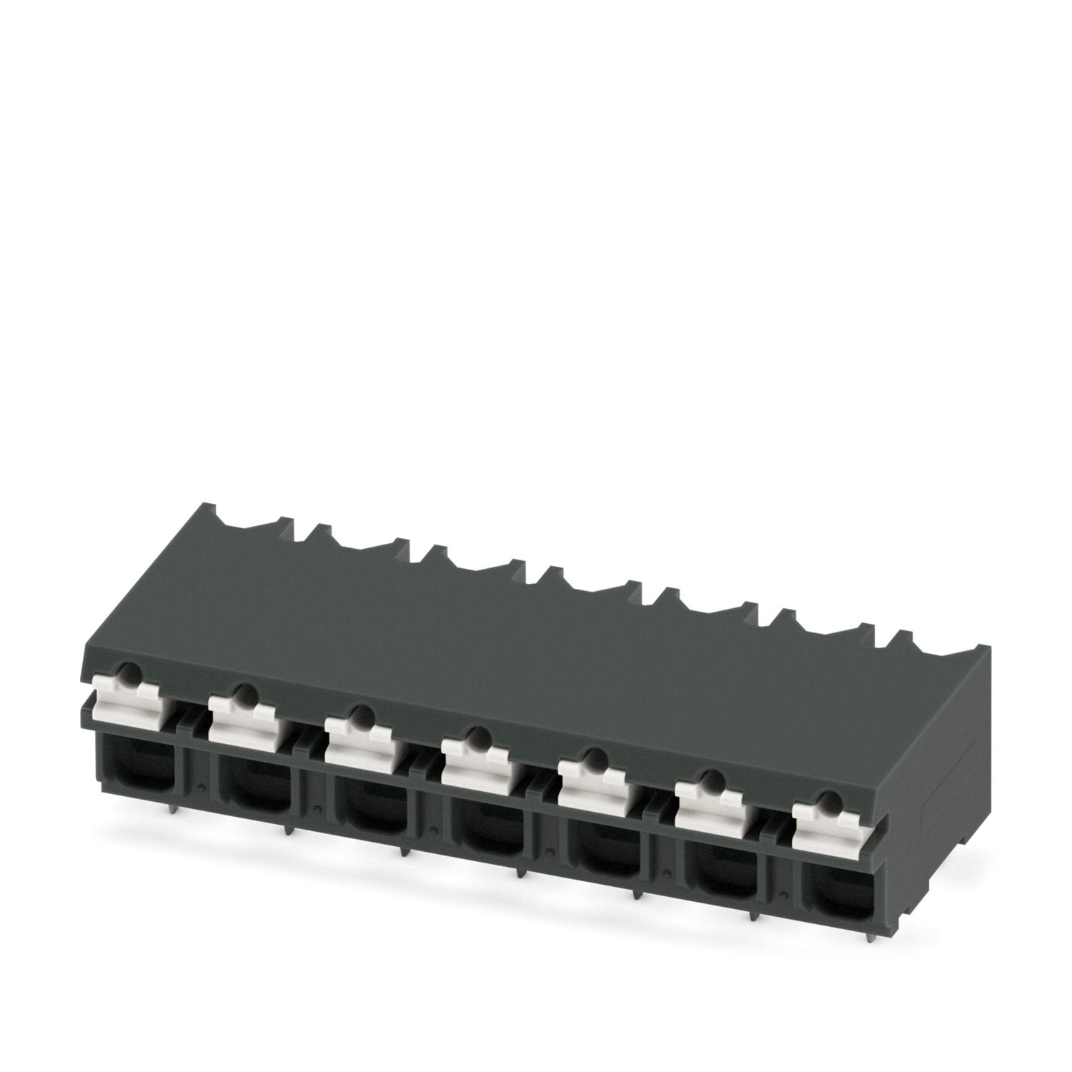 Printed circuit board terminal, nominal current: 17.5 A, rated voltage (III/2): 320 V, nominal cross section: 1.5 mm 2 , number of potentials: 7, number of rows: 1, number of positions per row: 7, product range: SPT 1,5/..-H-THR, pitch: 5.08 mm, connection method: Push-in spring connection, mounting: THR soldering / wave soldering, conductor/PCB connection direction: 0 °, color: black, Pin layout: Linear pinning, Solder pin [P]: 2 mm, number of solder pins per potential: 2, type of packaging: 56 mm wide tap