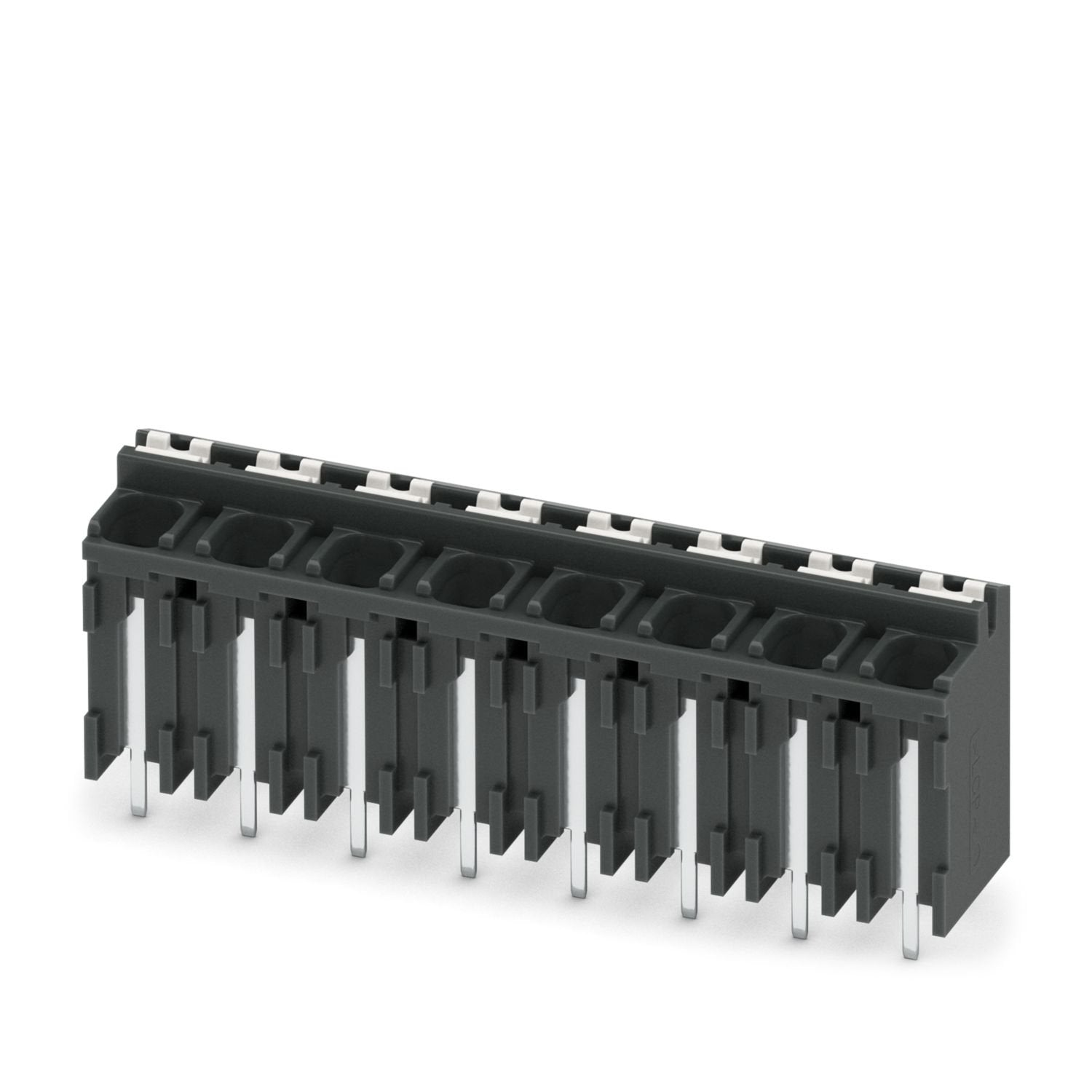 Printed circuit board terminal, nominal current: 17.5 A, rated voltage (III/2): 320 V, nominal cross section: 1.5 mm 2 , number of potentials: 8, number of rows: 1, number of positions per row: 8, product range: SPT 1,5/..-V-THR, pitch: 5 mm, connection method: Push-in spring connection, mounting: THR soldering / wave soldering, conductor/PCB connection direction: 90 °, color: black, Pin layout: Linear pinning, Solder pin [P]: 2 mm, number of solder pins per potential: 2, type of packaging: 88 mm wide tape
