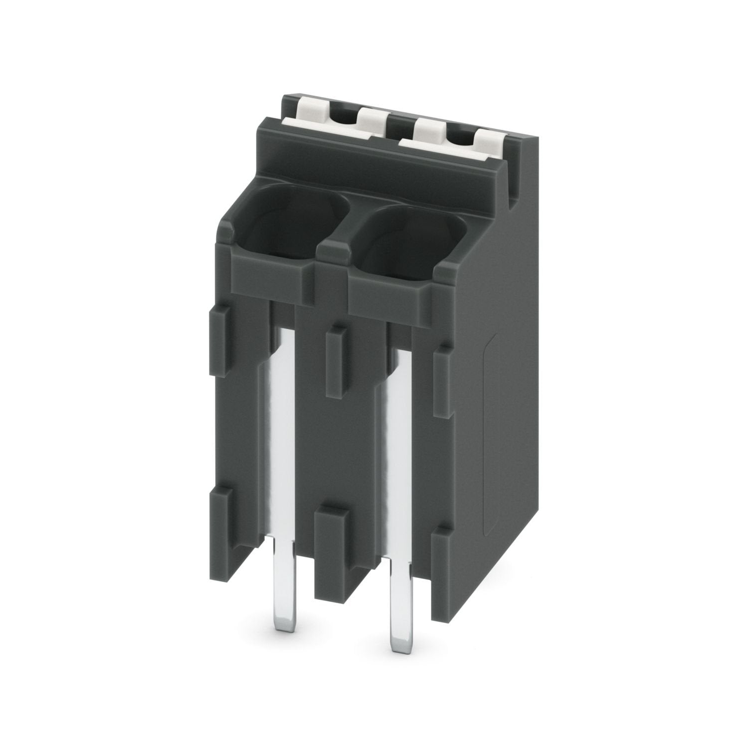 Printed circuit board terminal, nominal current: 17.5 A, rated voltage (III/2): 160 V, nominal cross section: 1.5 mm 2 , number of potentials: 2, number of rows: 1, number of positions per row: 2, product range: SPT 1,5/..-V-THR, pitch: 3.81 mm, connection method: Push-in spring connection, mounting: THR soldering / wave soldering, conductor/PCB connection direction: 90 °, color: black, Pin layout: Linear pinning, Solder pin [P]: 2 mm, number of solder pins per potential: 2, type of packaging: 24 mm wide ta