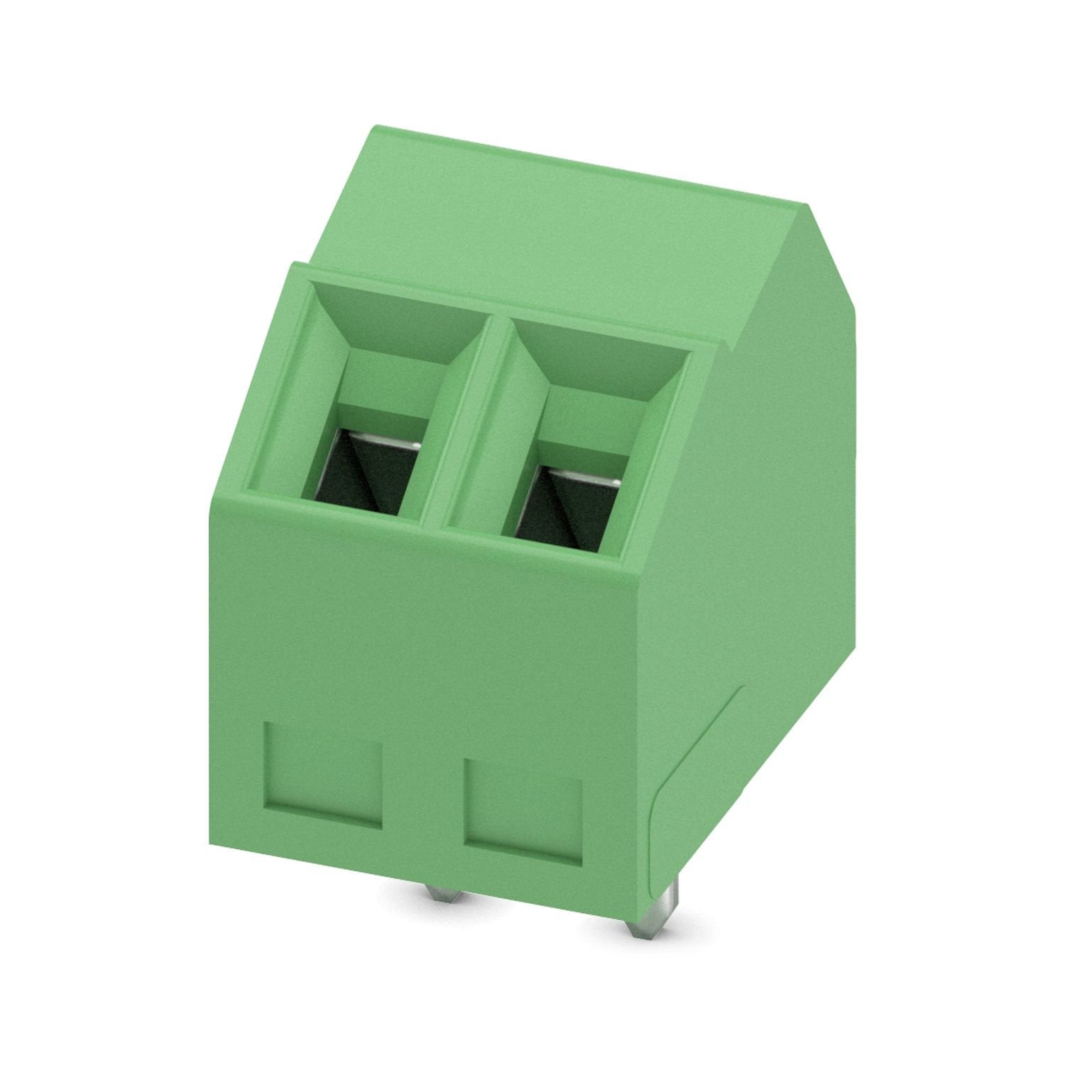 Printed circuit board terminal, nominal current: 10 A, rated voltage (III/2): 200 V, nominal cross section: 1 mm 2 , number of potentials: 2, number of rows: 1, number of positions per row: 2, product range: SMKDS 1, pitch: 3.5 mm, connection method: Screw connection with tension sleeve, screw head form: L Slotted, mounting: Wave soldering, conductor/PCB connection direction: 35 °, color: green, Pin layout: Linear pinning, Solder pin [P]: 3.5 mm, number of solder pins per potential: 1, type of packaging: pa
